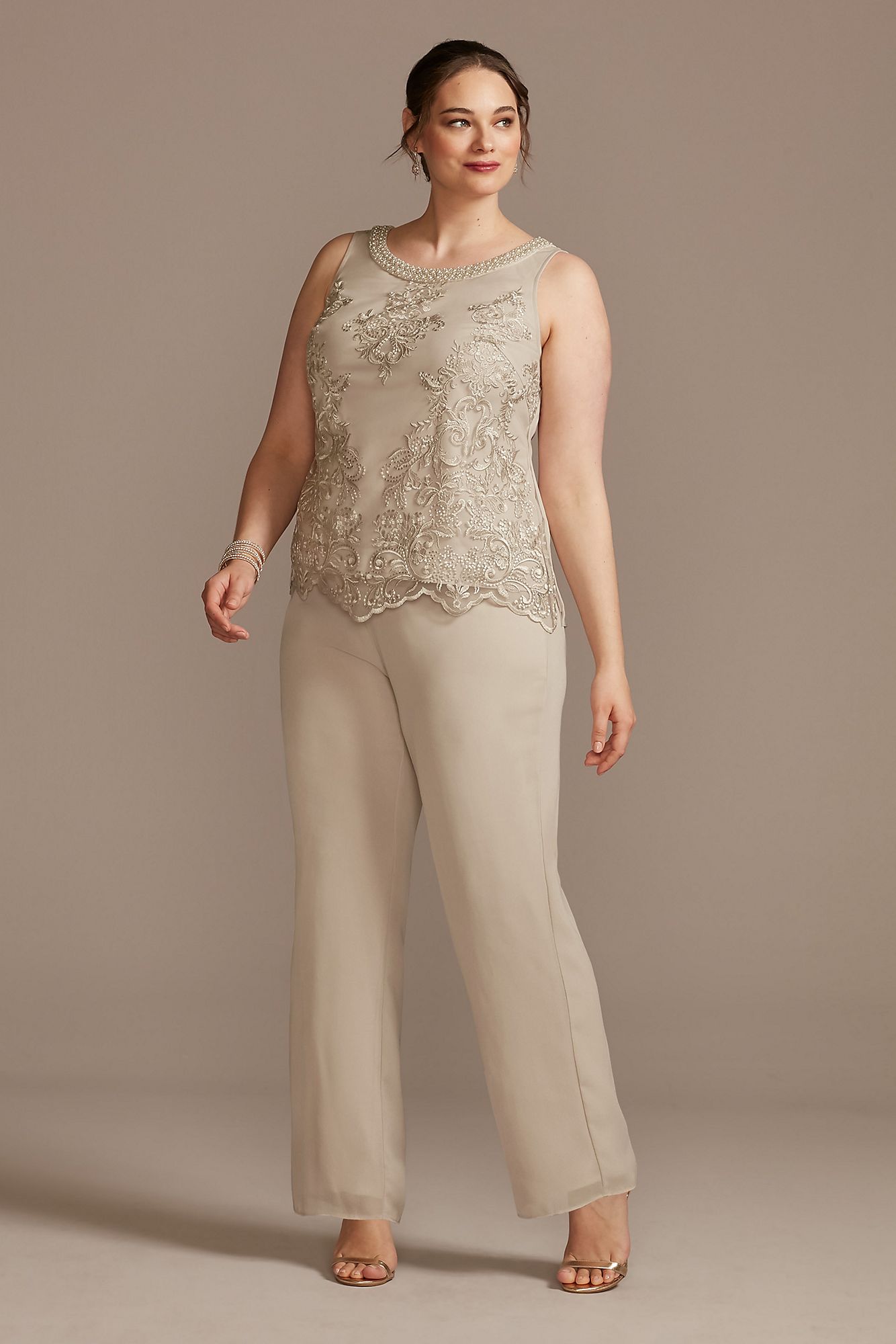 Embroidered Plus Size Three-Piece Pantsuit 29293