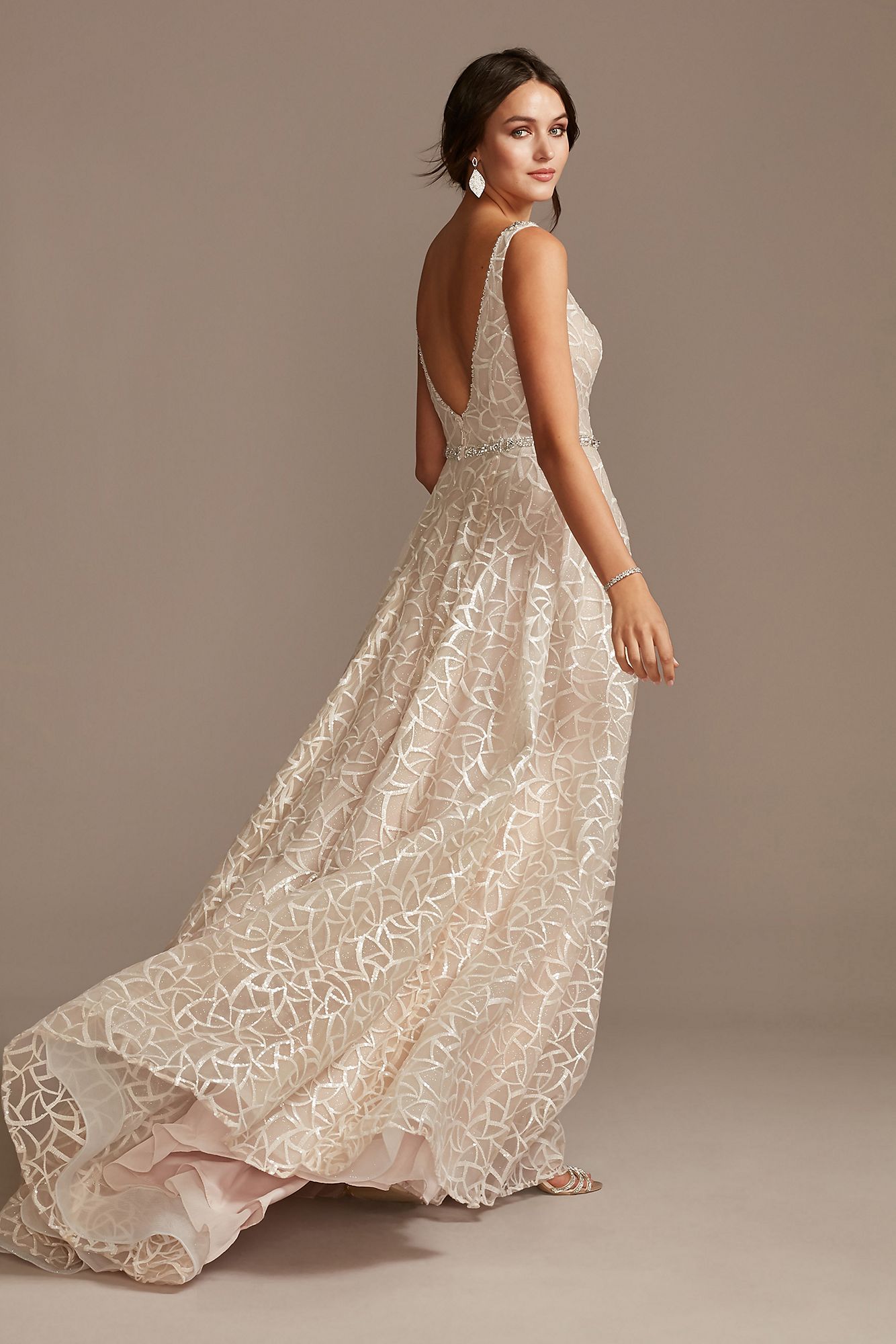 Geometric Sequin Plunge Petite Wedding Dress Galina Signature 7SWG863
