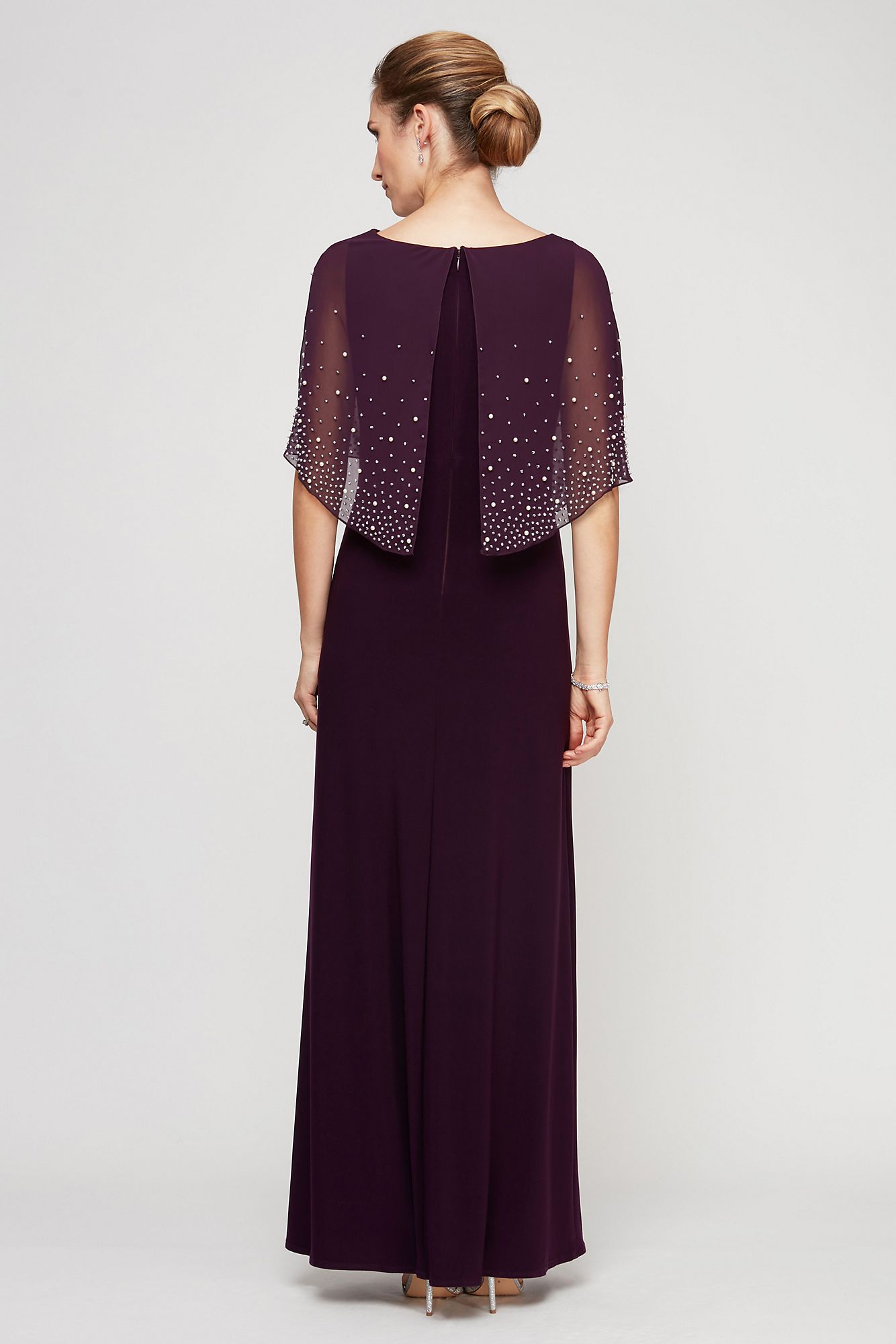Chiffon Long Dress with Embellished Sheer Popover 81351534