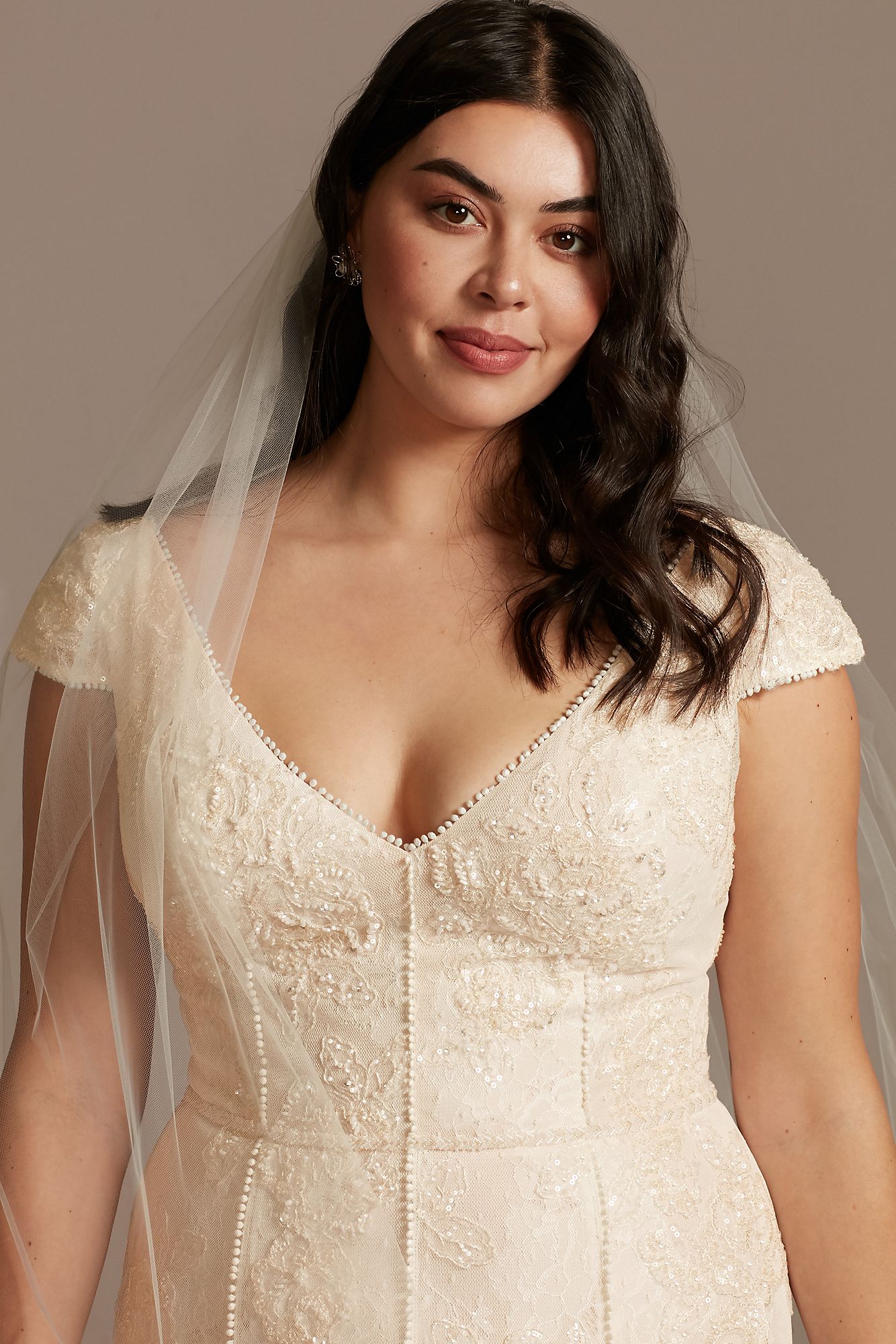 Cap Sleeve Point DEsprit Plus Size Wedding Dress Melissa Sweet 8MS251230