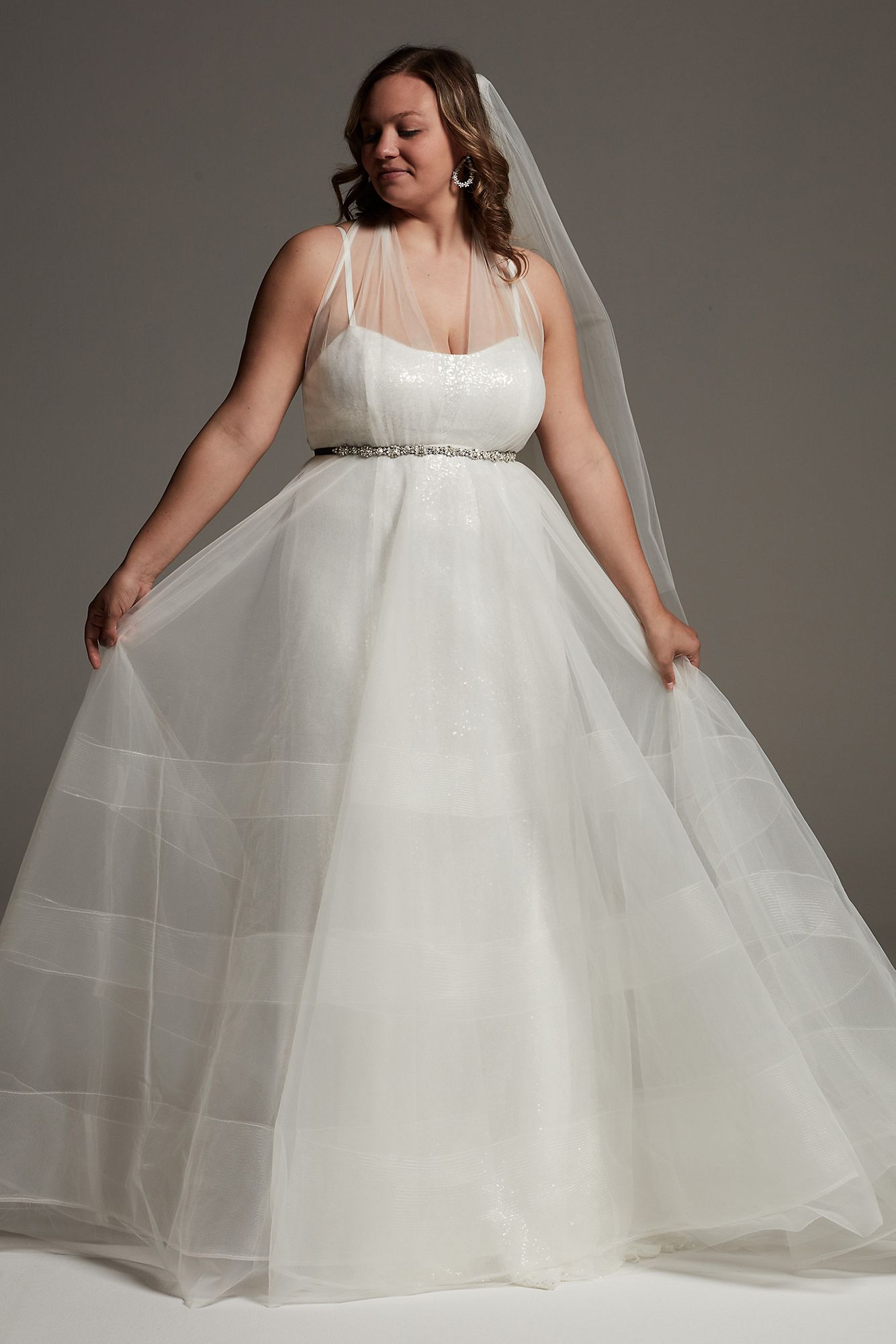 Tiered Halter Plus Overdress Wedding Dress 8VW351565