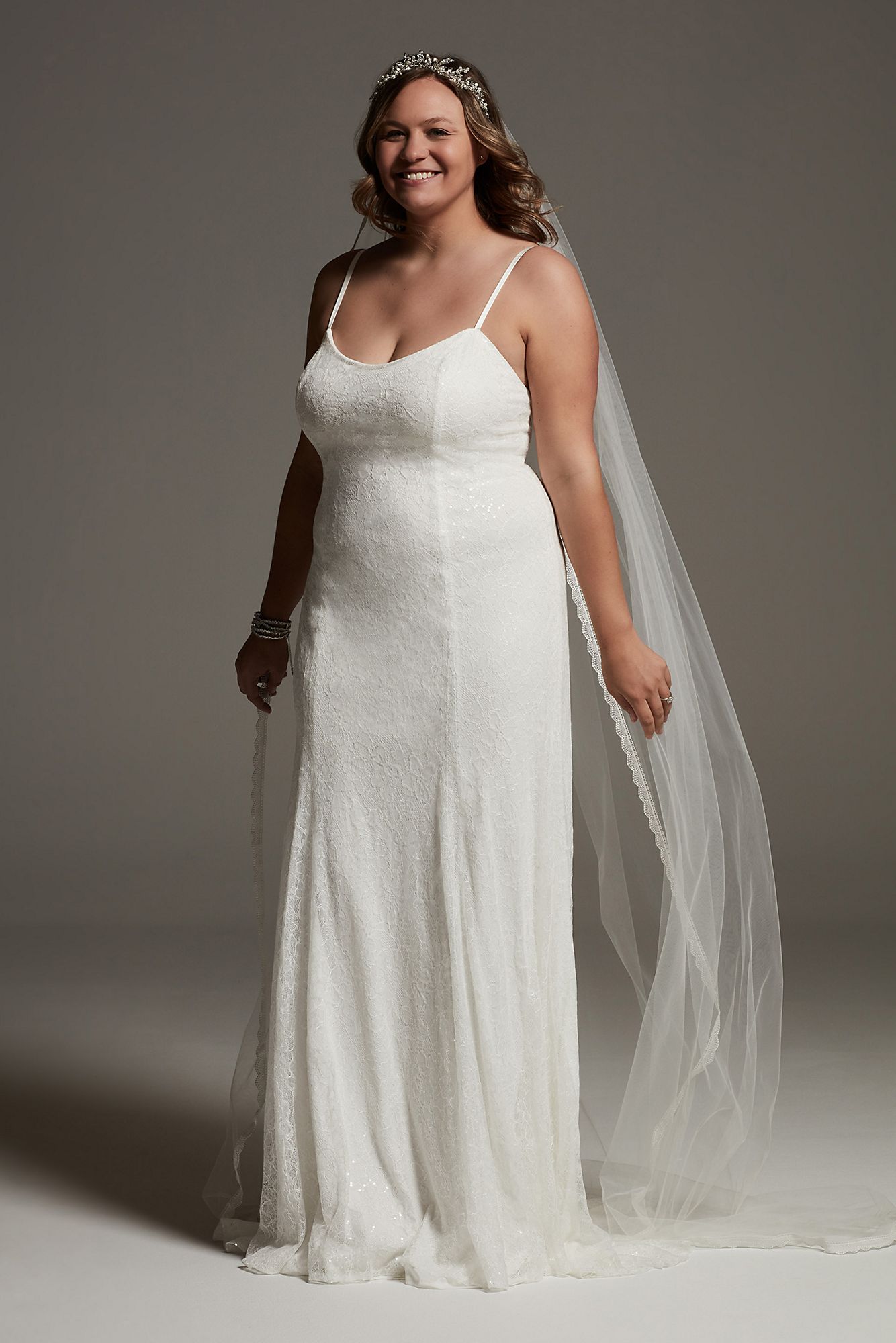 Sequin Lace Plus Slip Wedding Dress  8VW351567