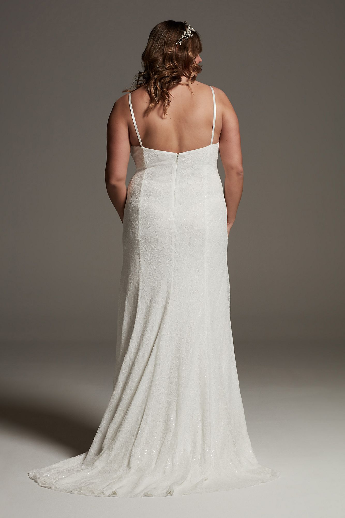 Sequin Lace Plus Slip Wedding Dress  8VW351567