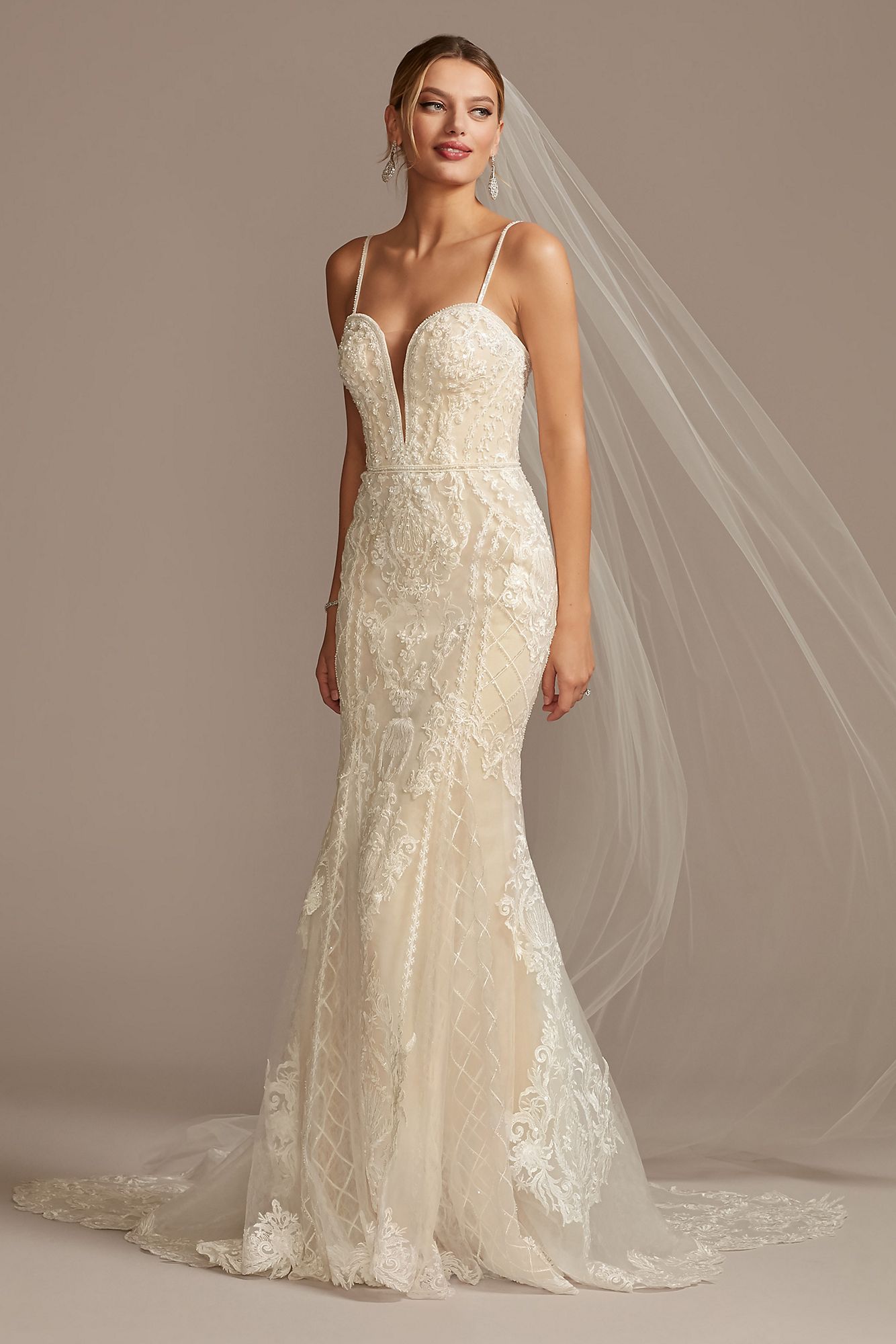 Beaded Scroll and Lace Mermaid Wedding Dress CWG878