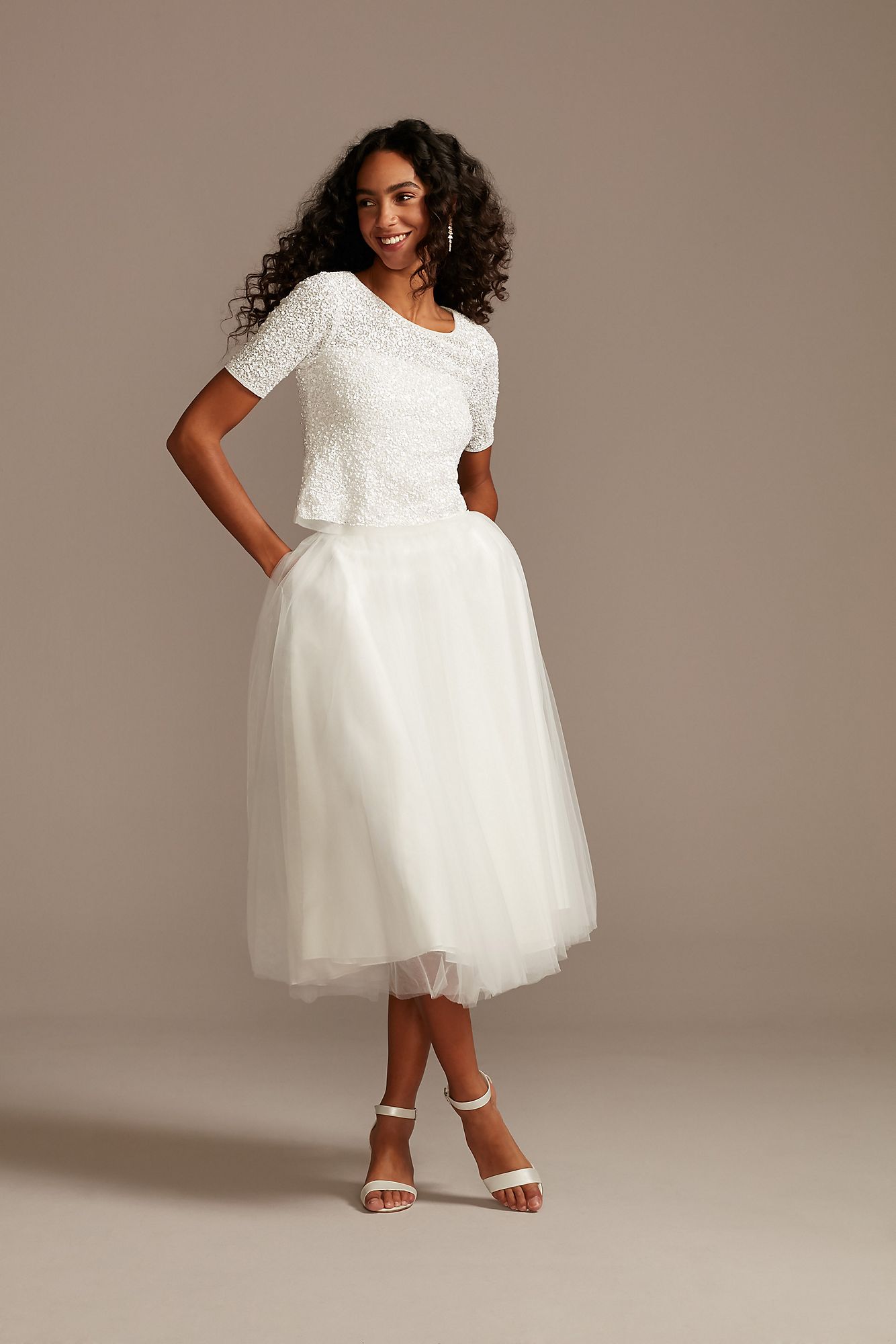 Tulle Wedding Separates Midi Skirt with Pockets DS150831