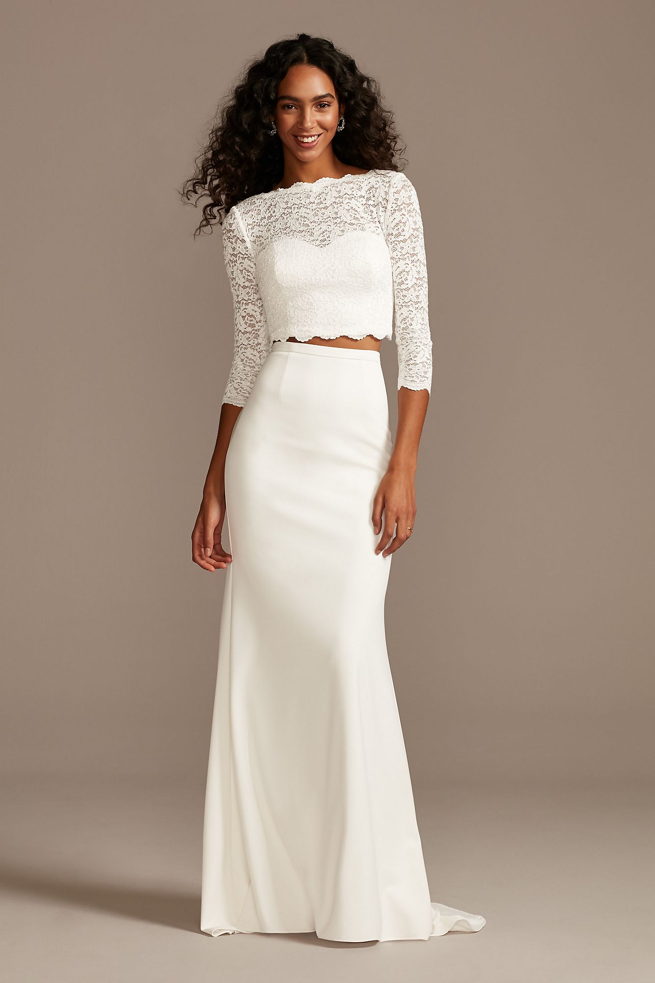 Scalloped Lace 3/4 Sleeve Wedding Separates Top DS150847