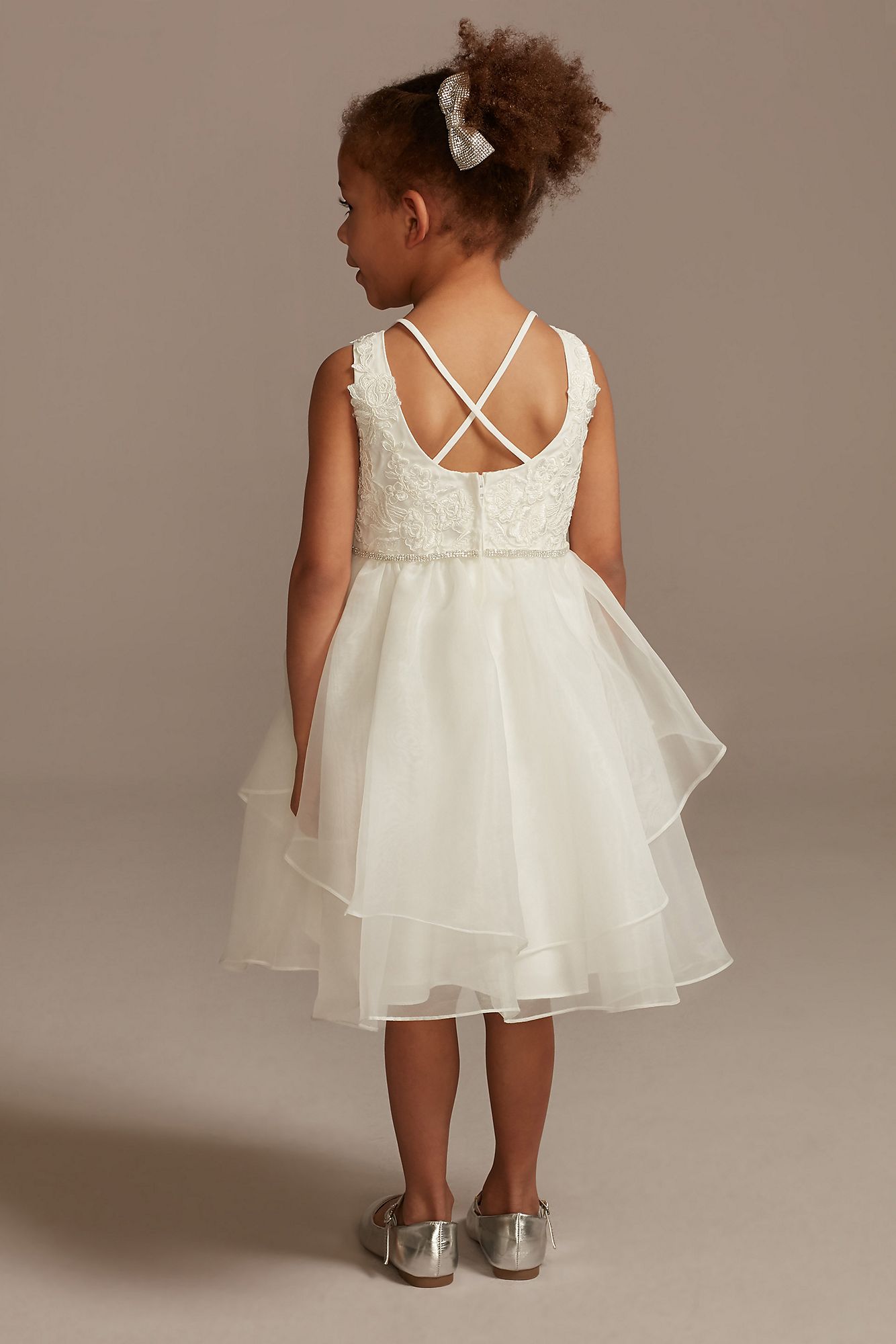 Lace Applique Flower Girl Dress with Tiered Skirt WG1414