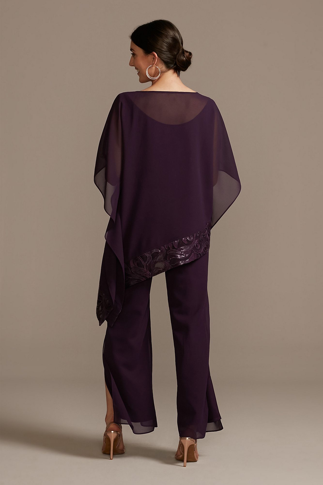 Asymmetric Chiffon and Embroidery Pant Suit Set 28536