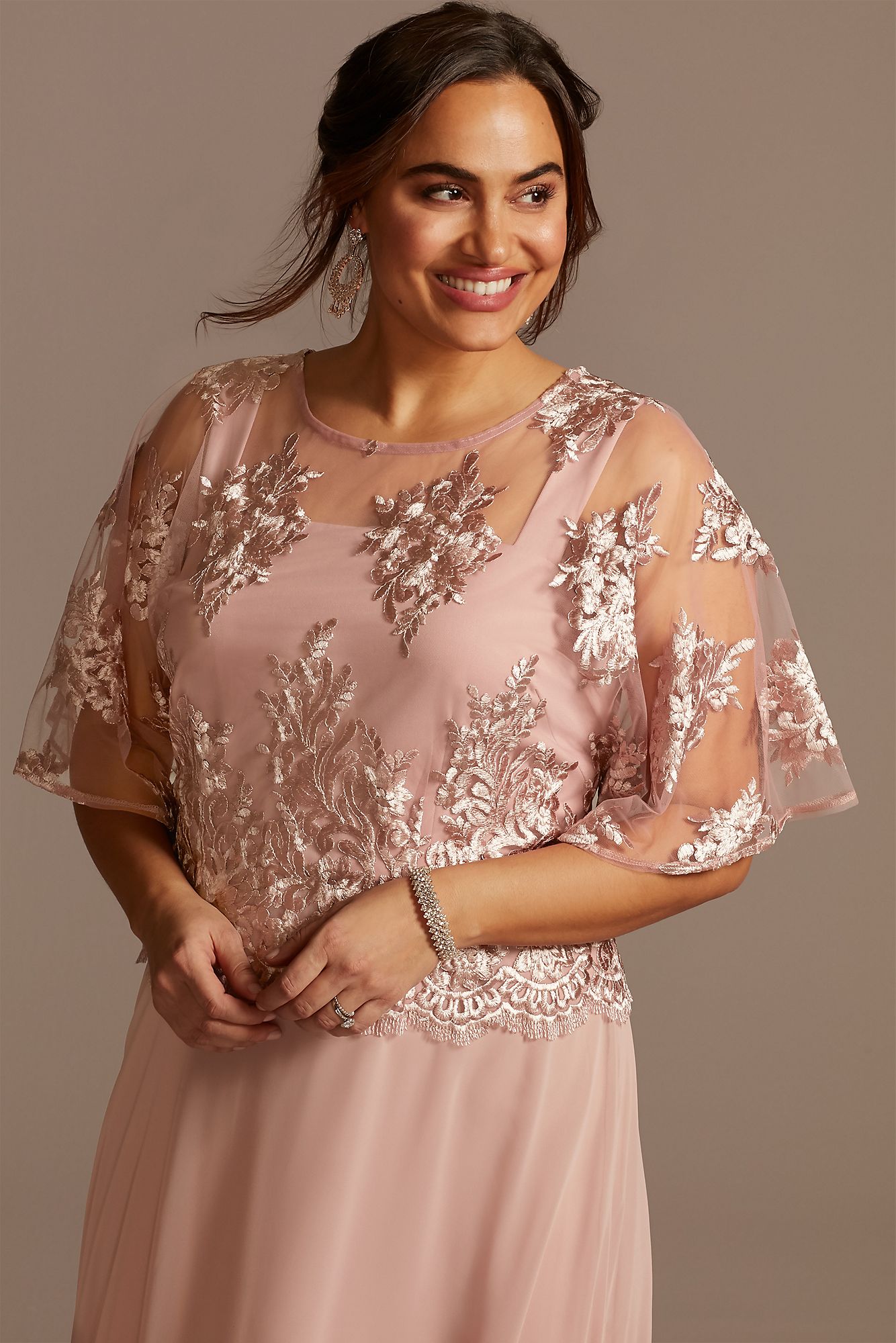 Scalloped Embroidered Overlay Plus Size Dress 29129