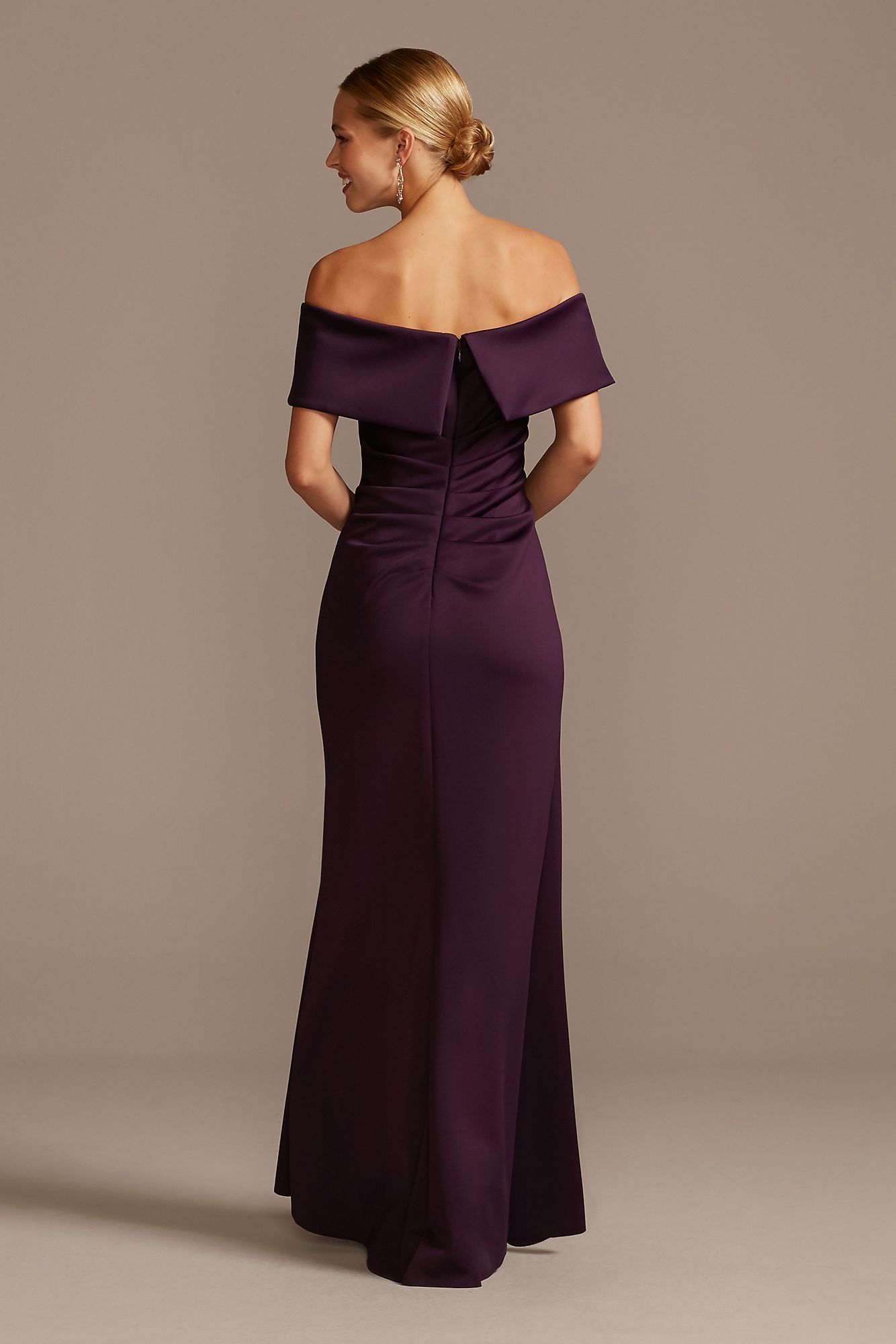 Off the Shoulder Ruched Gown with Hip Cascade 3008XD