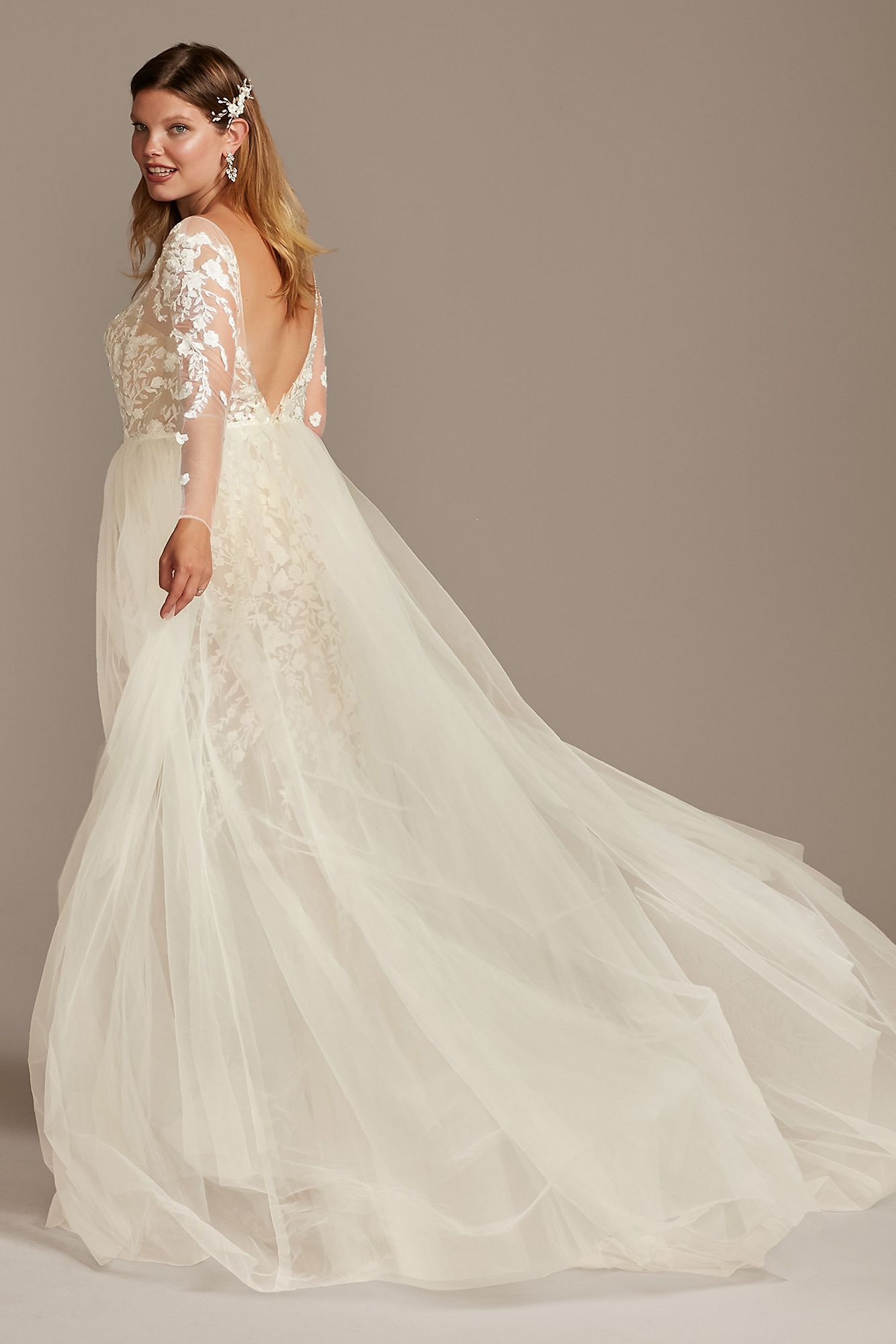 Floral Illusion Tall Plus Bodysuit Wedding Dress Galina Signature 4XL9SWG851