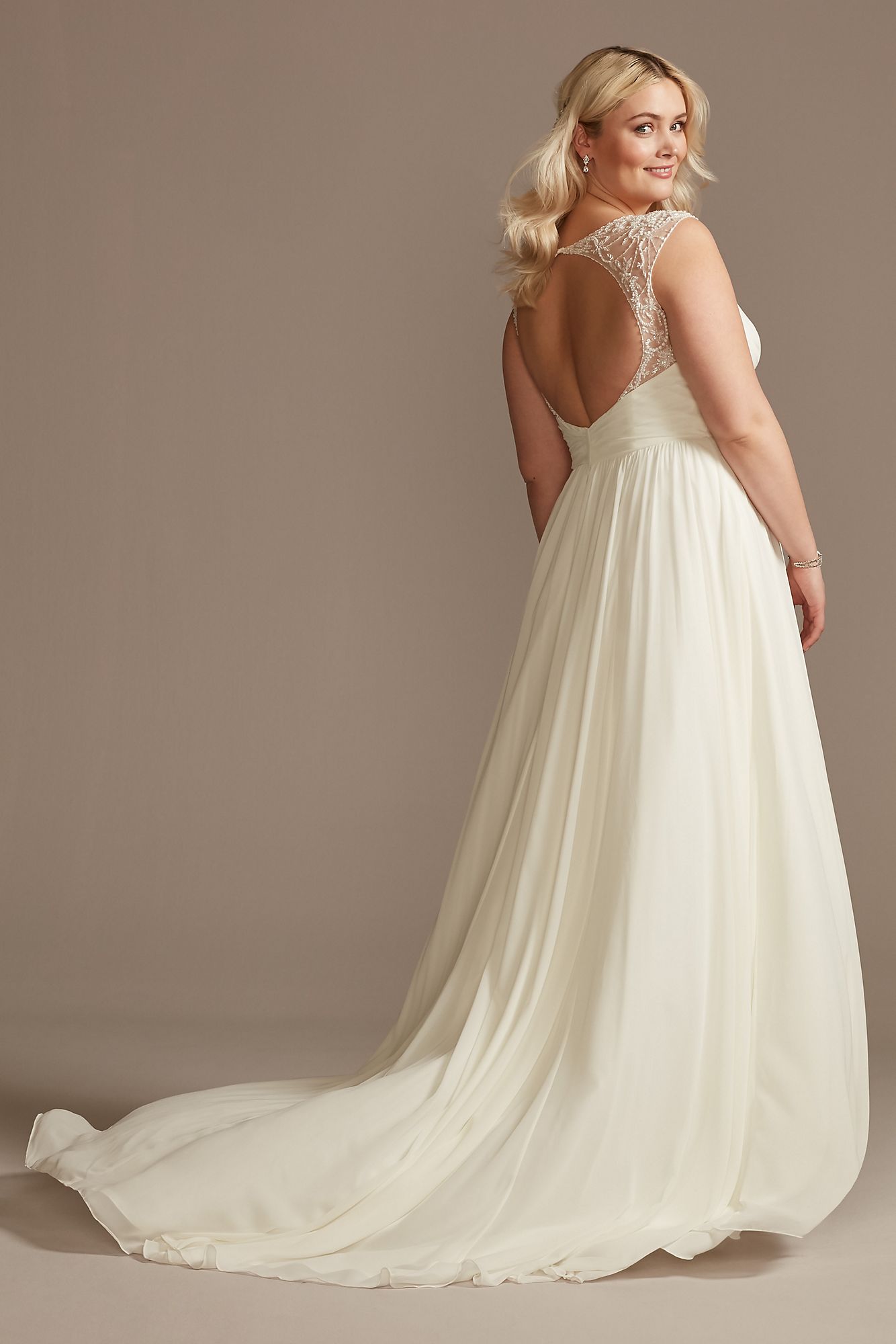 Beaded Cutout Back Chiffon Tall Plus Wedding Dress David's Bridal 4XL9WG4003