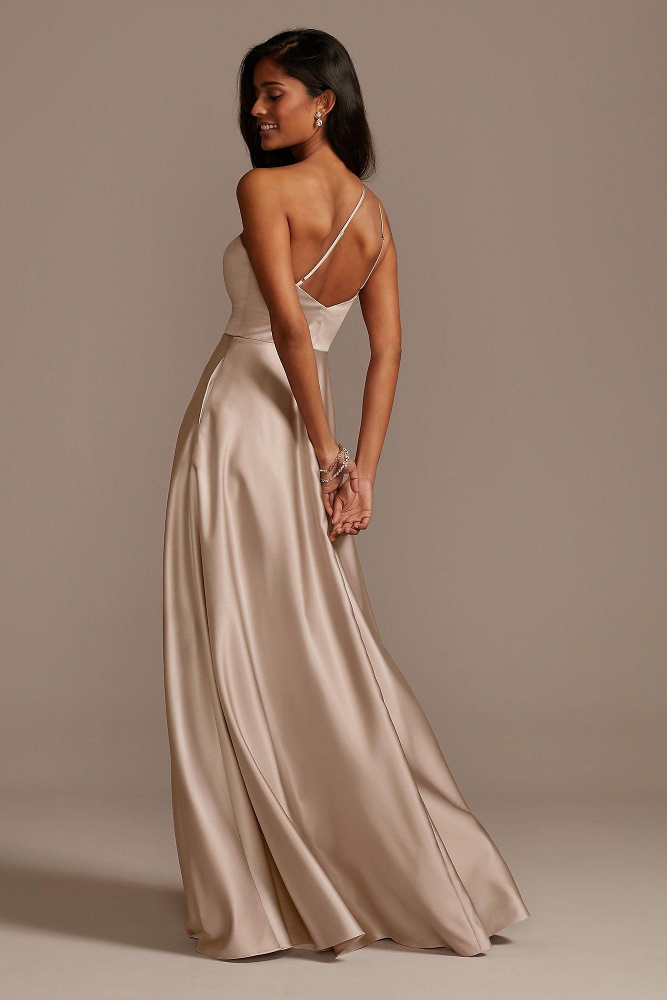 One Shoulder Satin A-Line Bridesmaid Dress David's Bridal F20135