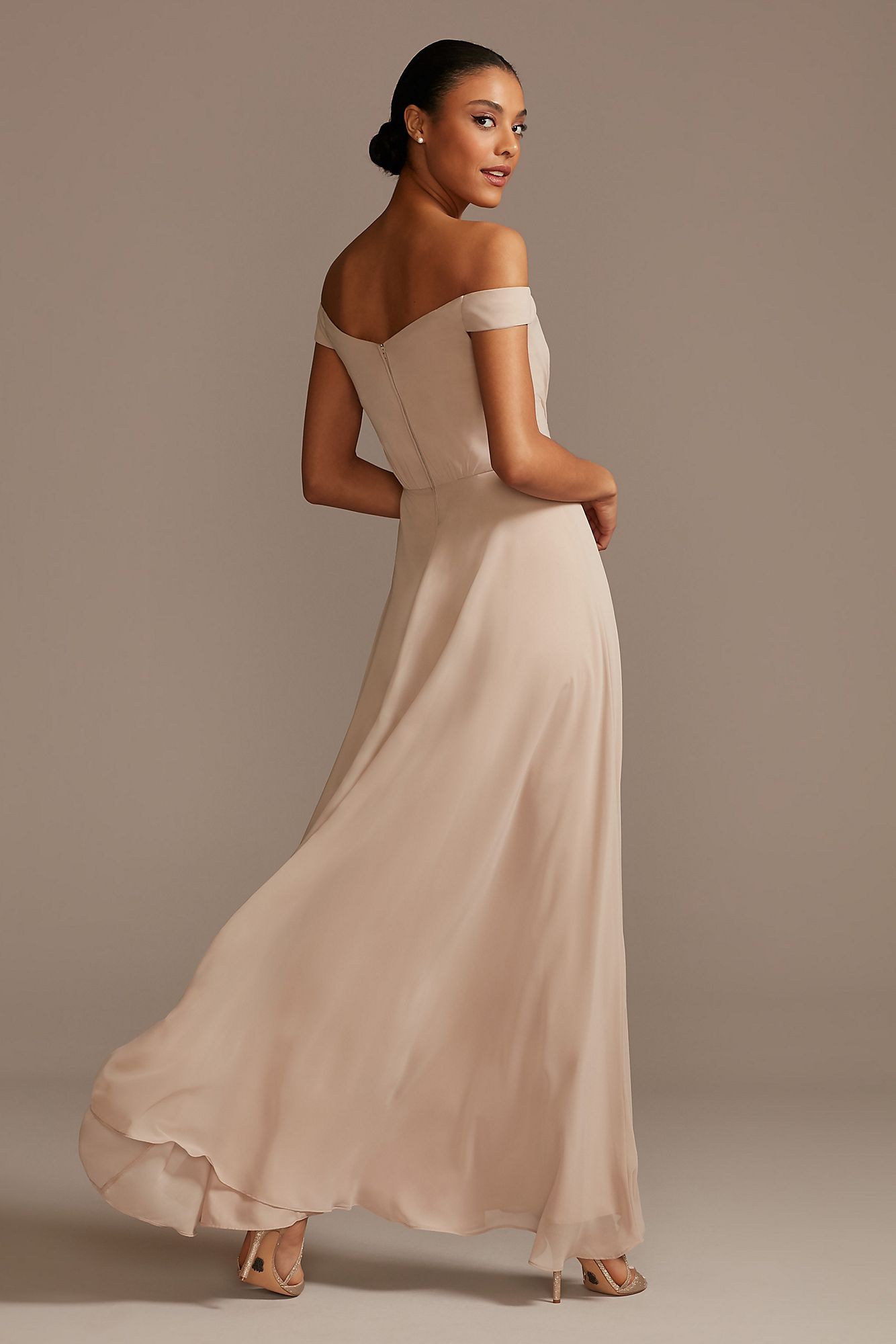 Off the Shoulder Full Skirt Bridesmaid Dress David's Bridal F20227