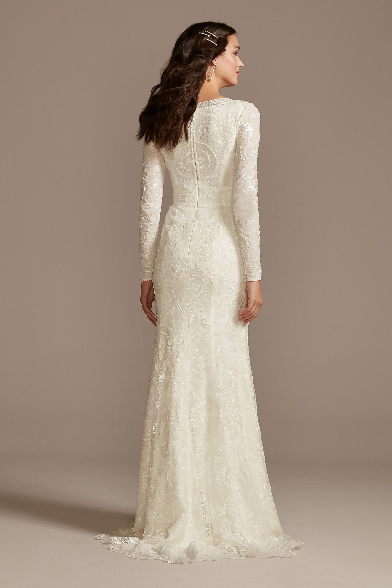 Sequin Embellished Wedding Dress with Scallop Hem MS251236