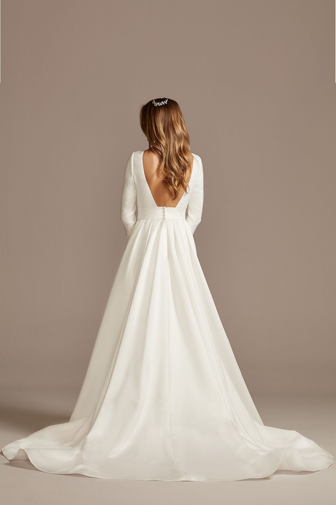 3/4 Sleeve Low Back Crepe and Satin Wedding Dress David's Bridal WG4005
