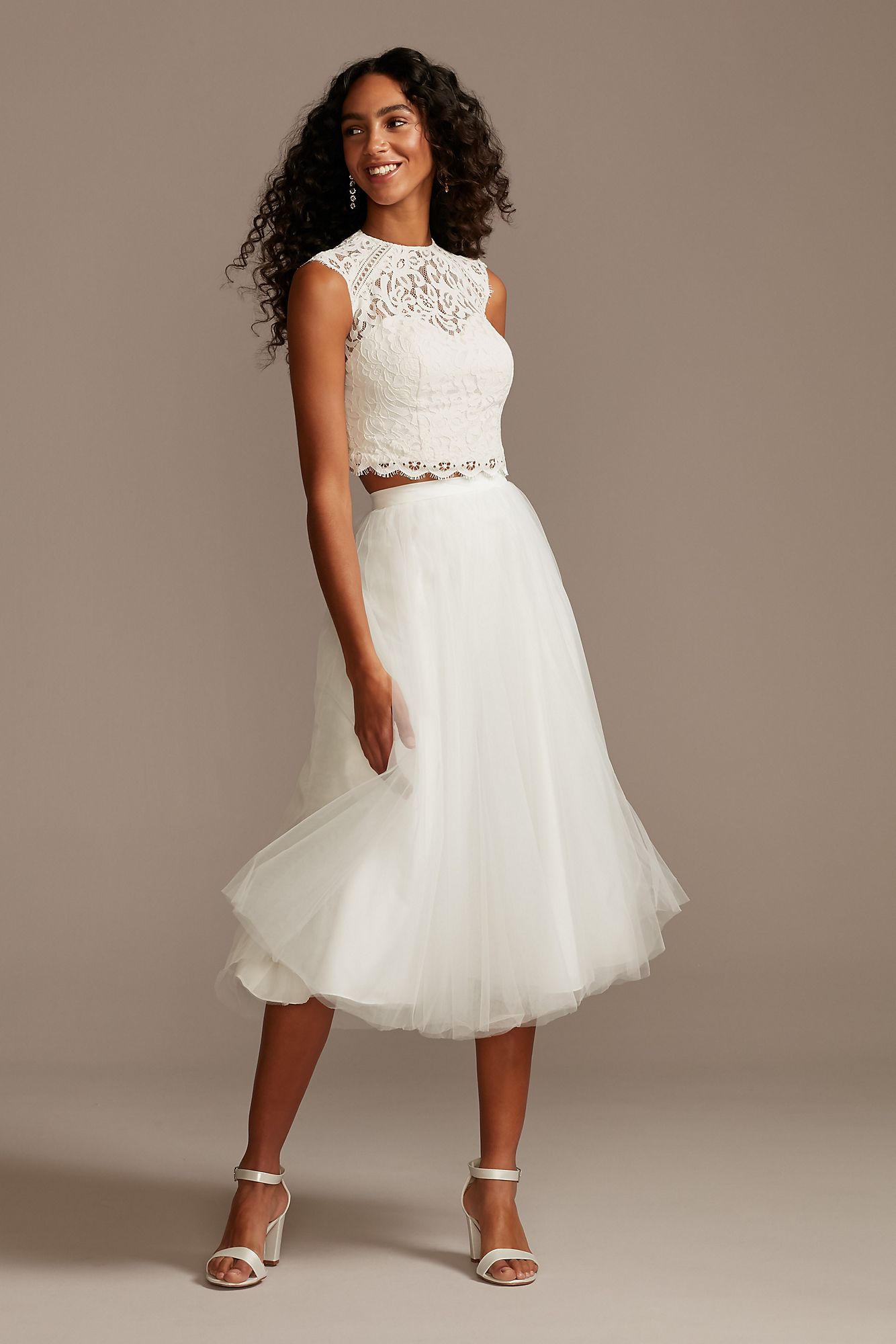 Button Back Lace Cap Sleeve Wedding Separates Top DB Studio DS150848