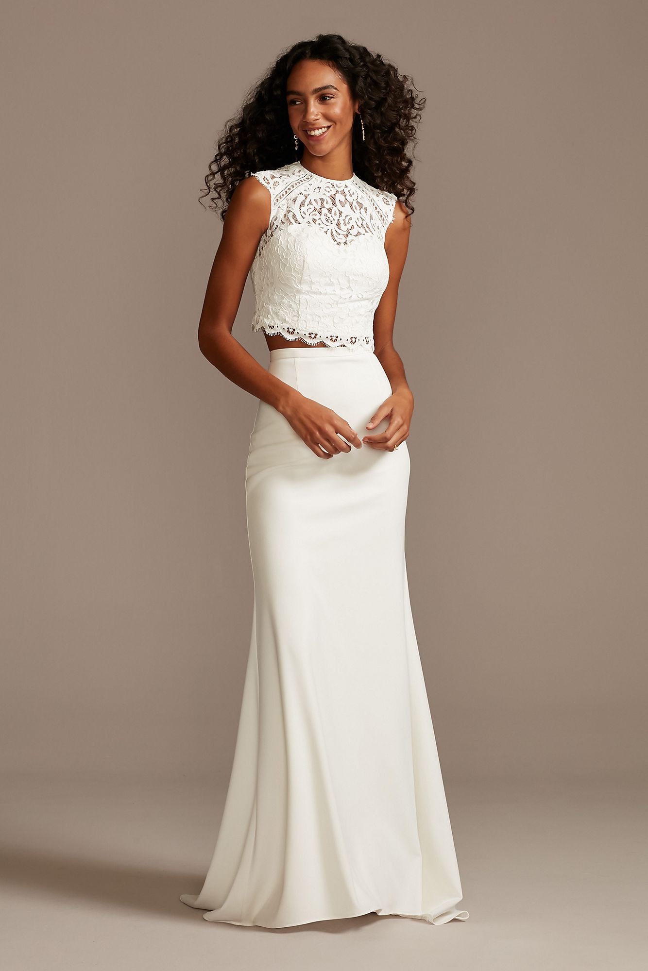 Button Back Lace Cap Sleeve Wedding Separates Top DB Studio DS150848
