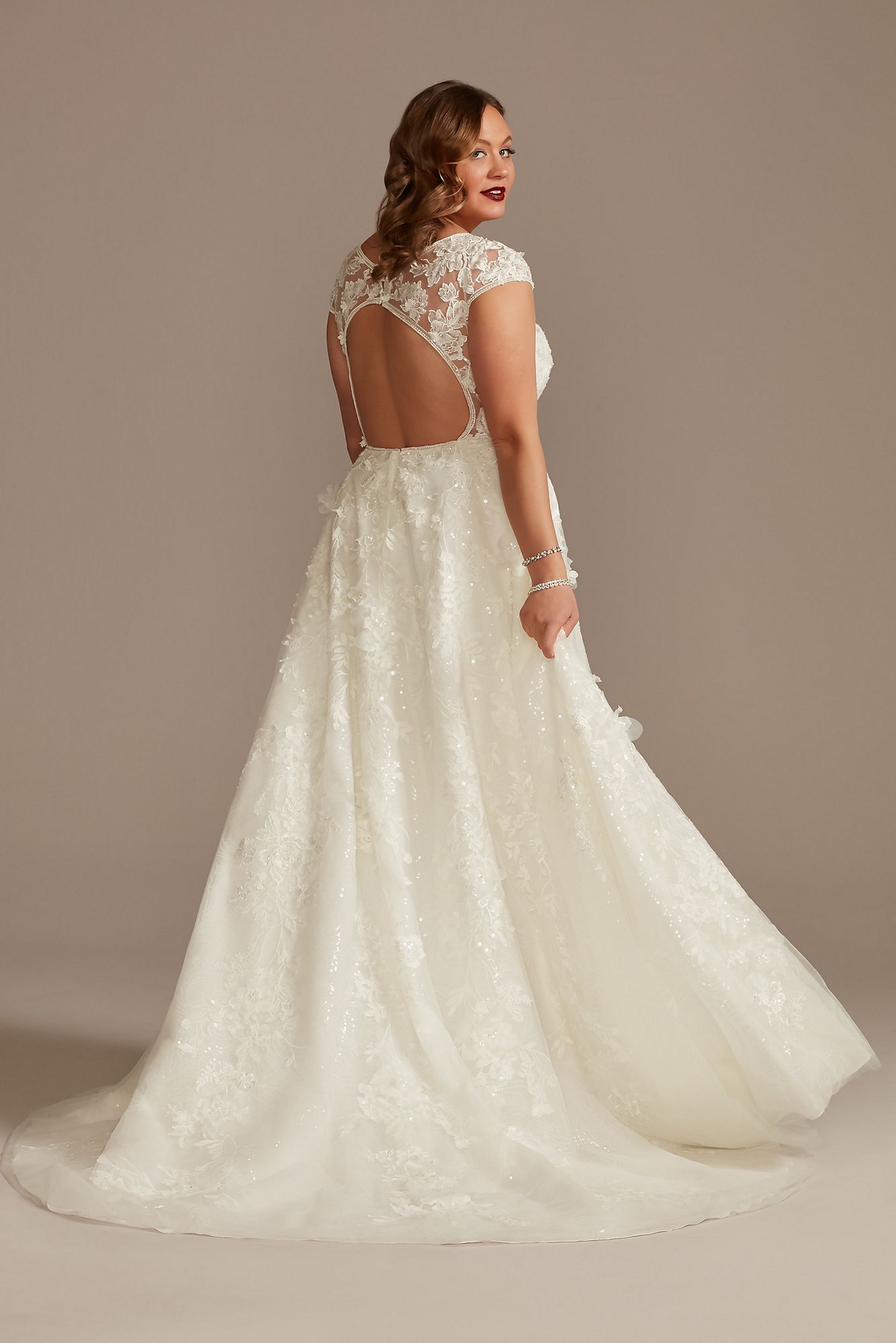 Cap Sleeve 3D Floral Lace Tall Plus Wedding Dress Oleg Cassini 4XL8CWG907
