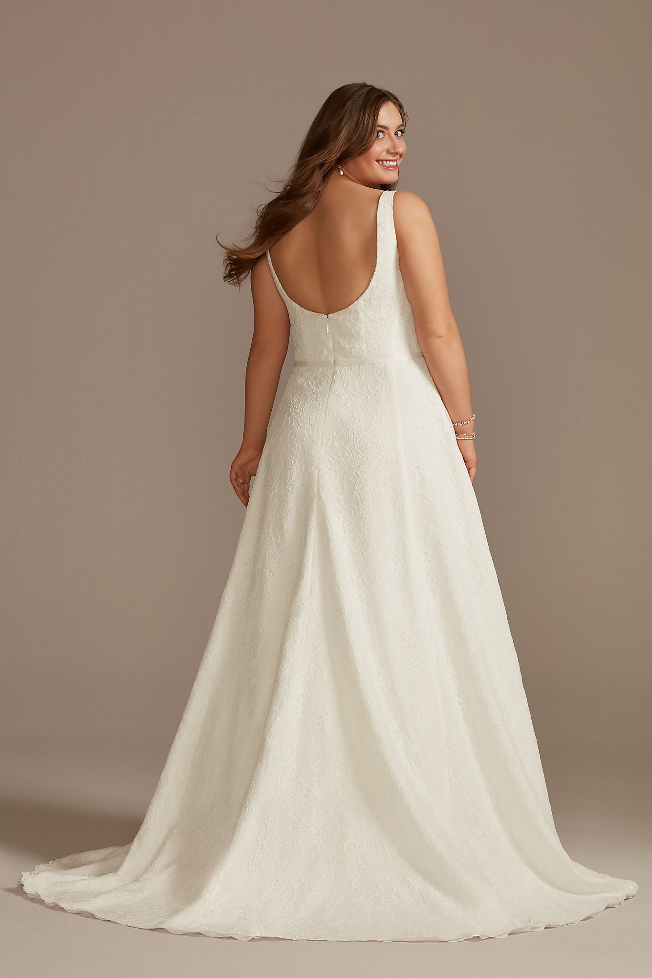 Lace A-Line Square Neck Tall Plus Wedding Dress DB Studio 4XL9WG4046