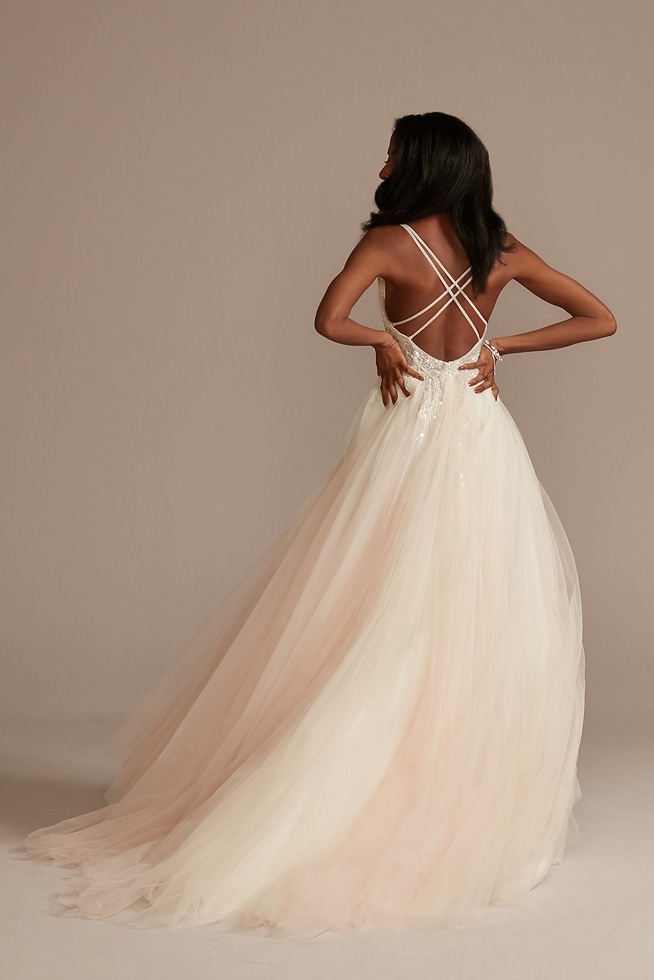 Beaded Applique Plunge Tall Slit Wedding Dress Galina Signature 4XLSWG914