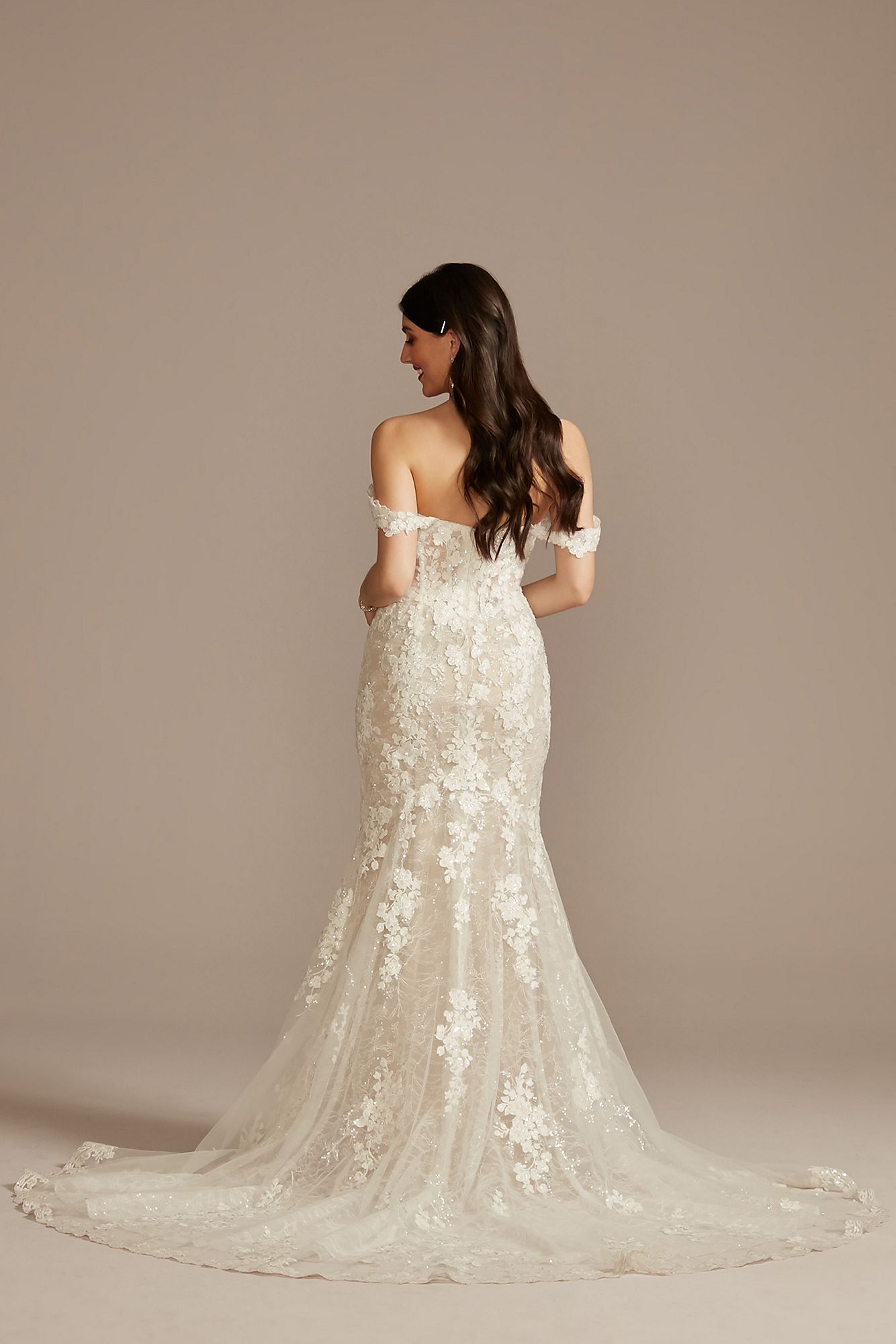 Embellished Lace Swag Sleeve Petite Wedding Dress Galina Signature 7LSSWG899
