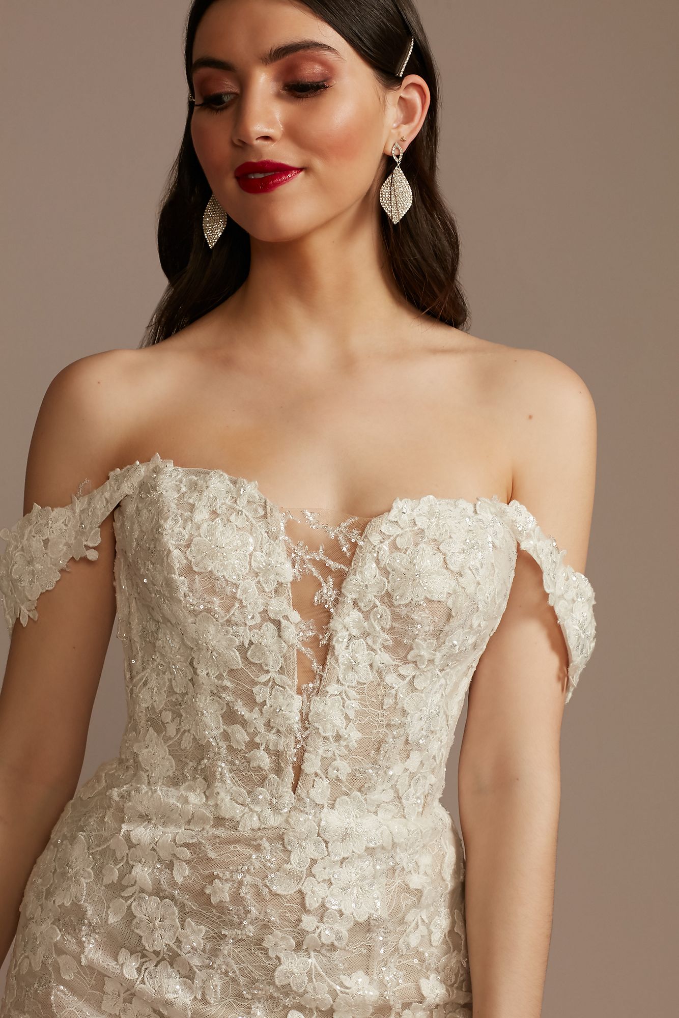 Embellished Lace Swag Sleeve Petite Wedding Dress Galina Signature 7LSSWG899