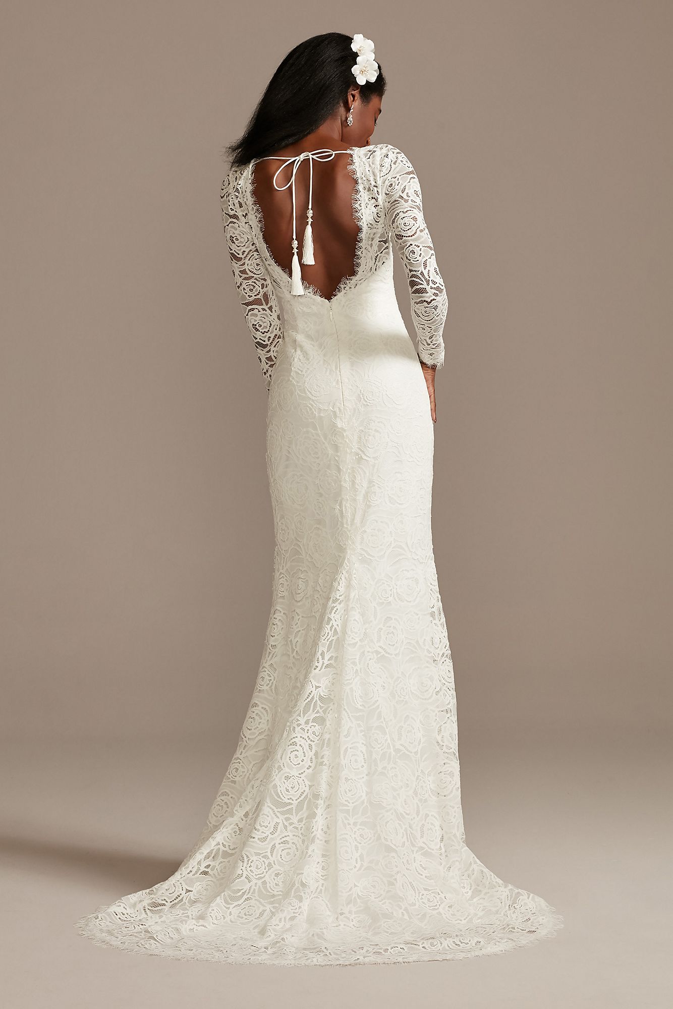 Long Sleeve Lace Petite Wedding Dress with Tie DB Studio 7WG4045