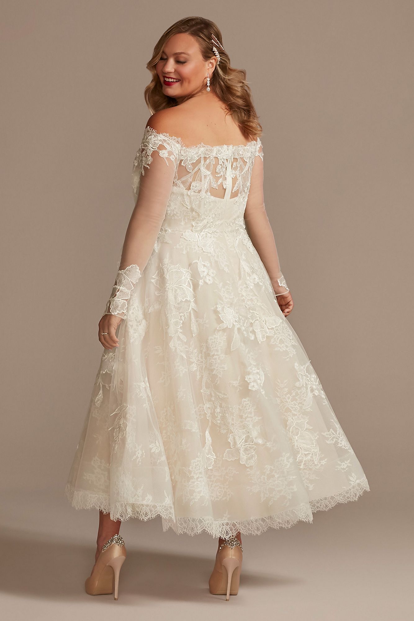 Off Shoulder Applique Plus Size Wedding Dress Oleg Cassini 8CWG902