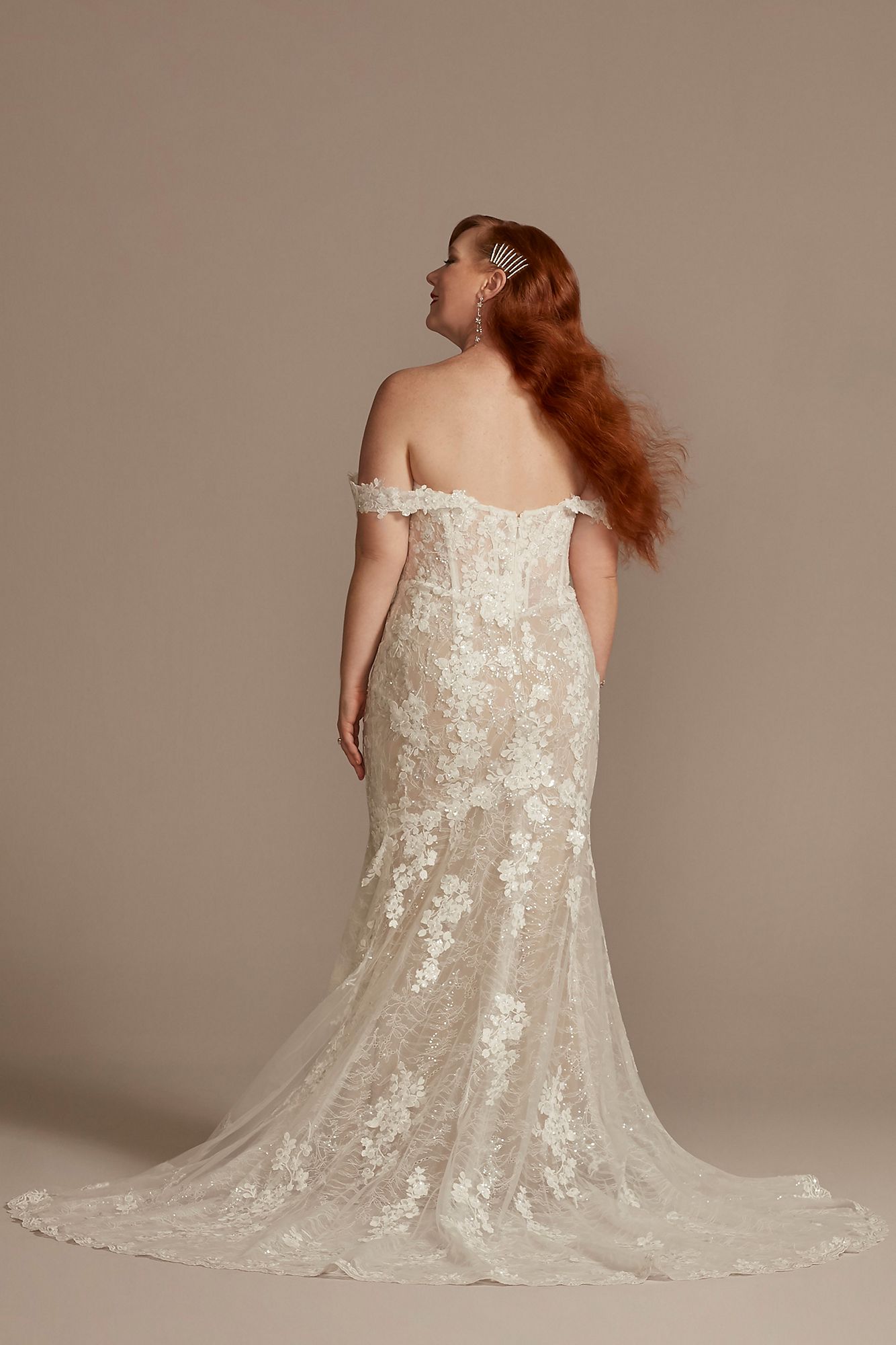 Embellished Lace Swag Sleeve Plus Wedding Dress Galina Signature 9LSSWG899