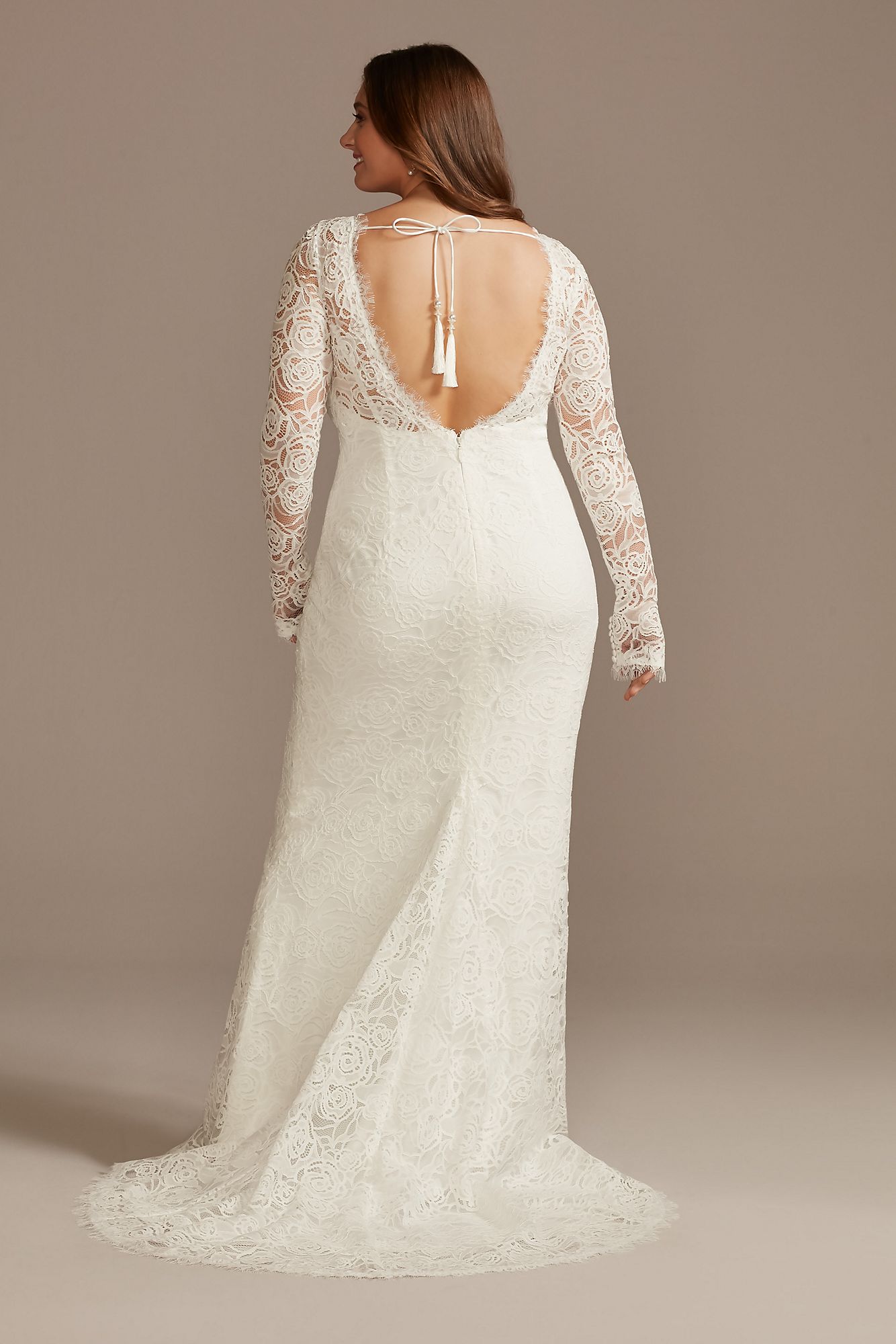 Long Sleeve Lace Plus Wedding Dress with Tie DB Studio 9WG4045