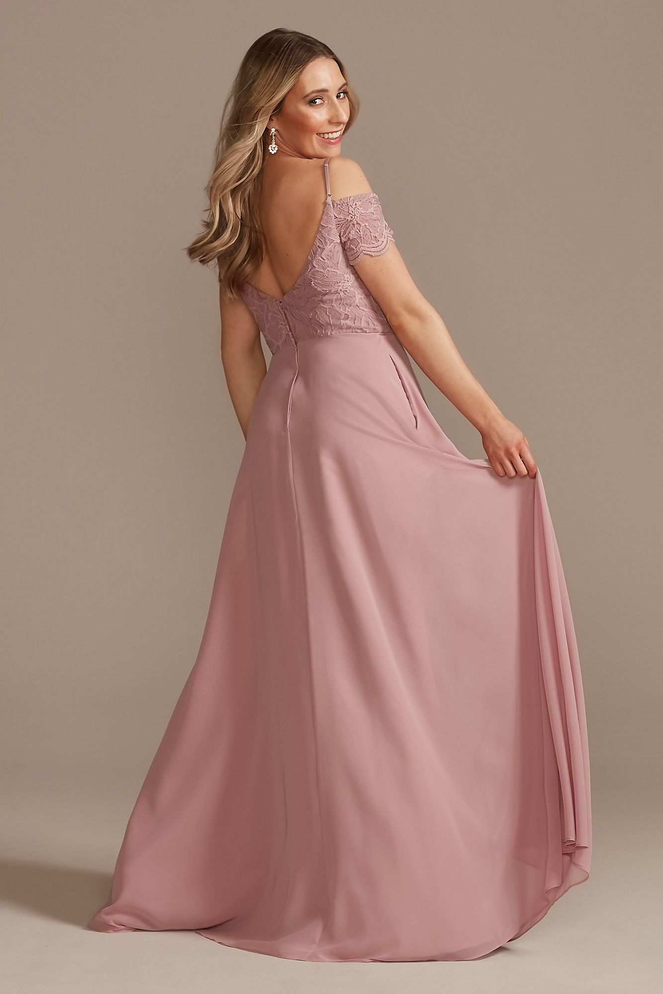 Lace Chiffon Off-Shoulder Long Bridesmaid Dress  F20358