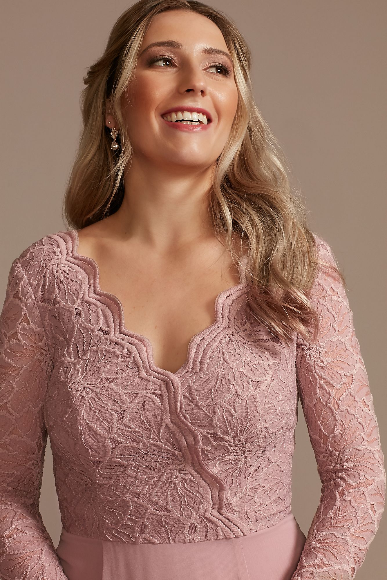 Lace Chiffon Long-Sleeve Long Bridesmaid Dress  F20359