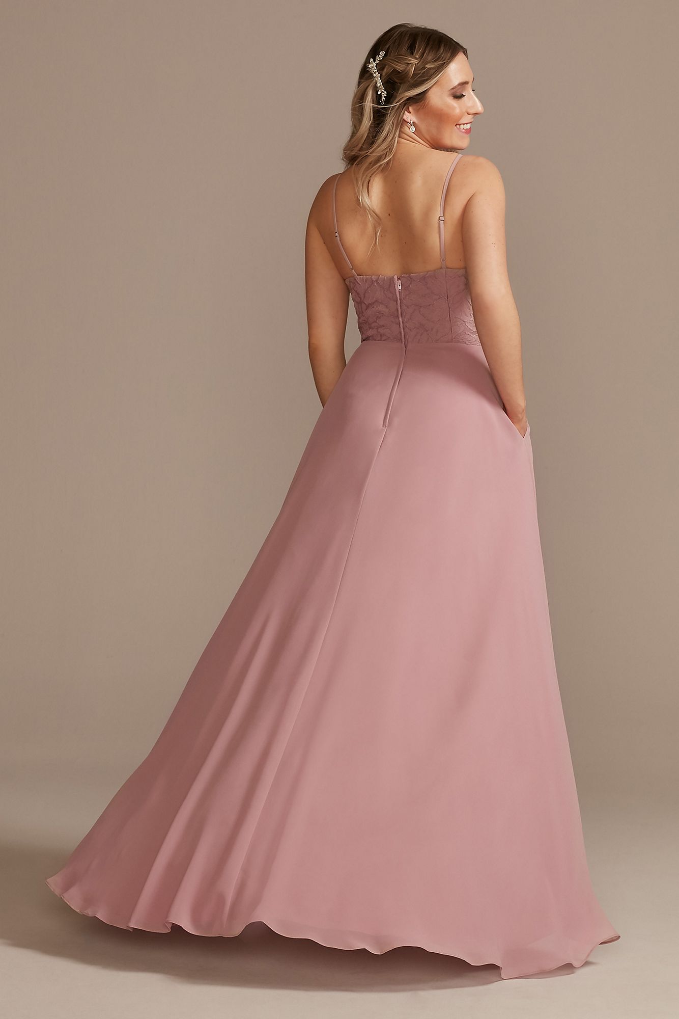 Lace Chiffon High-Low Bridesmaid Dress  F20360