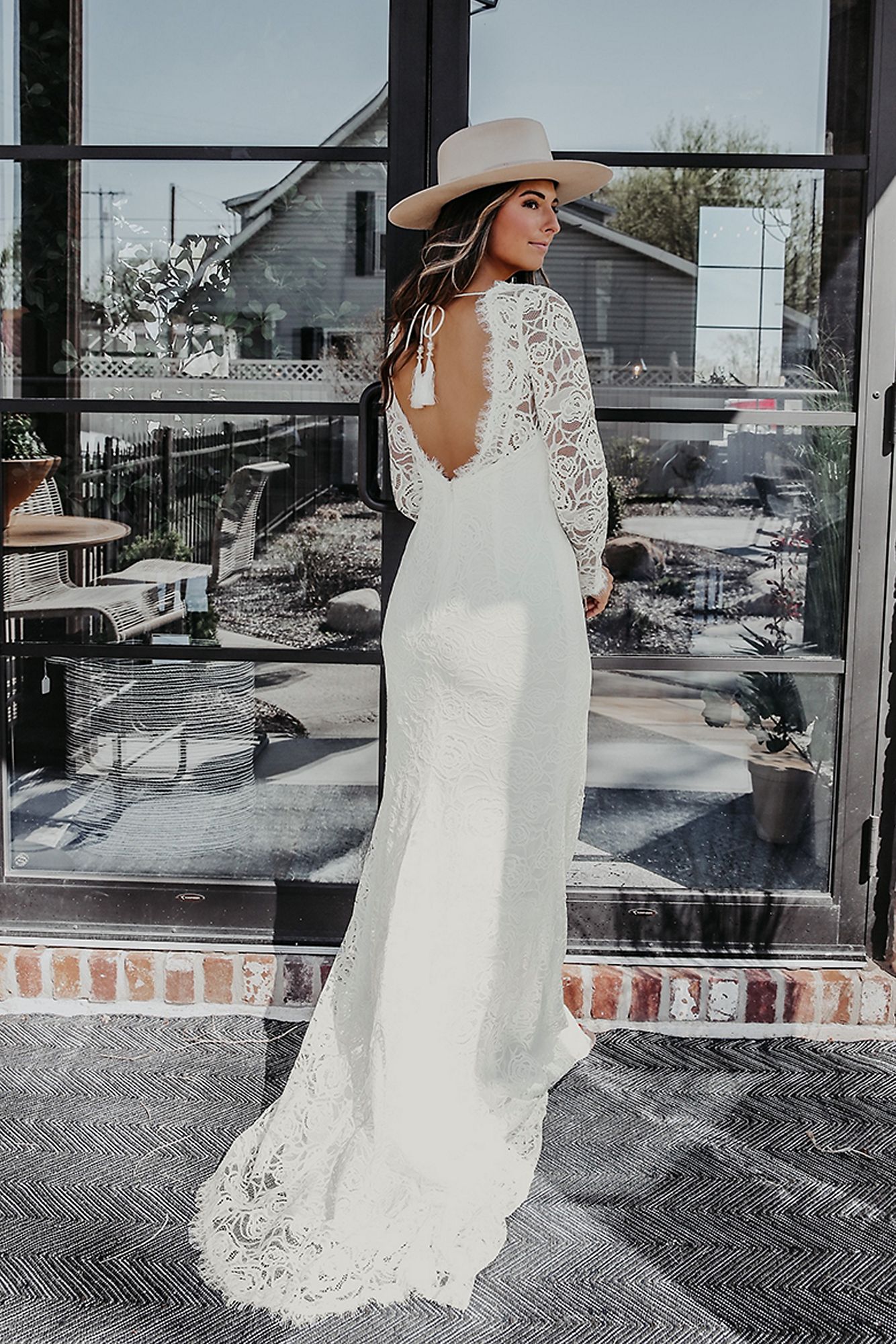 Long Sleeve Lace Wedding Dress with Tassel Tie DB Studio WG4045