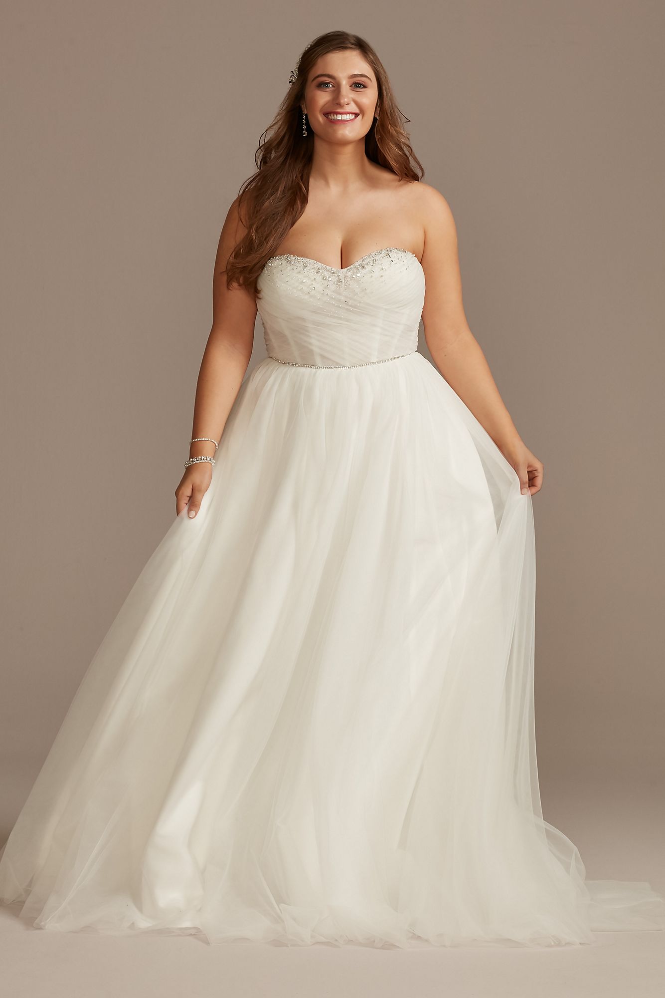 Pleated Bodice Tulle Tall Plus Size Wedding Dress DB Studio 4XL9WG4039