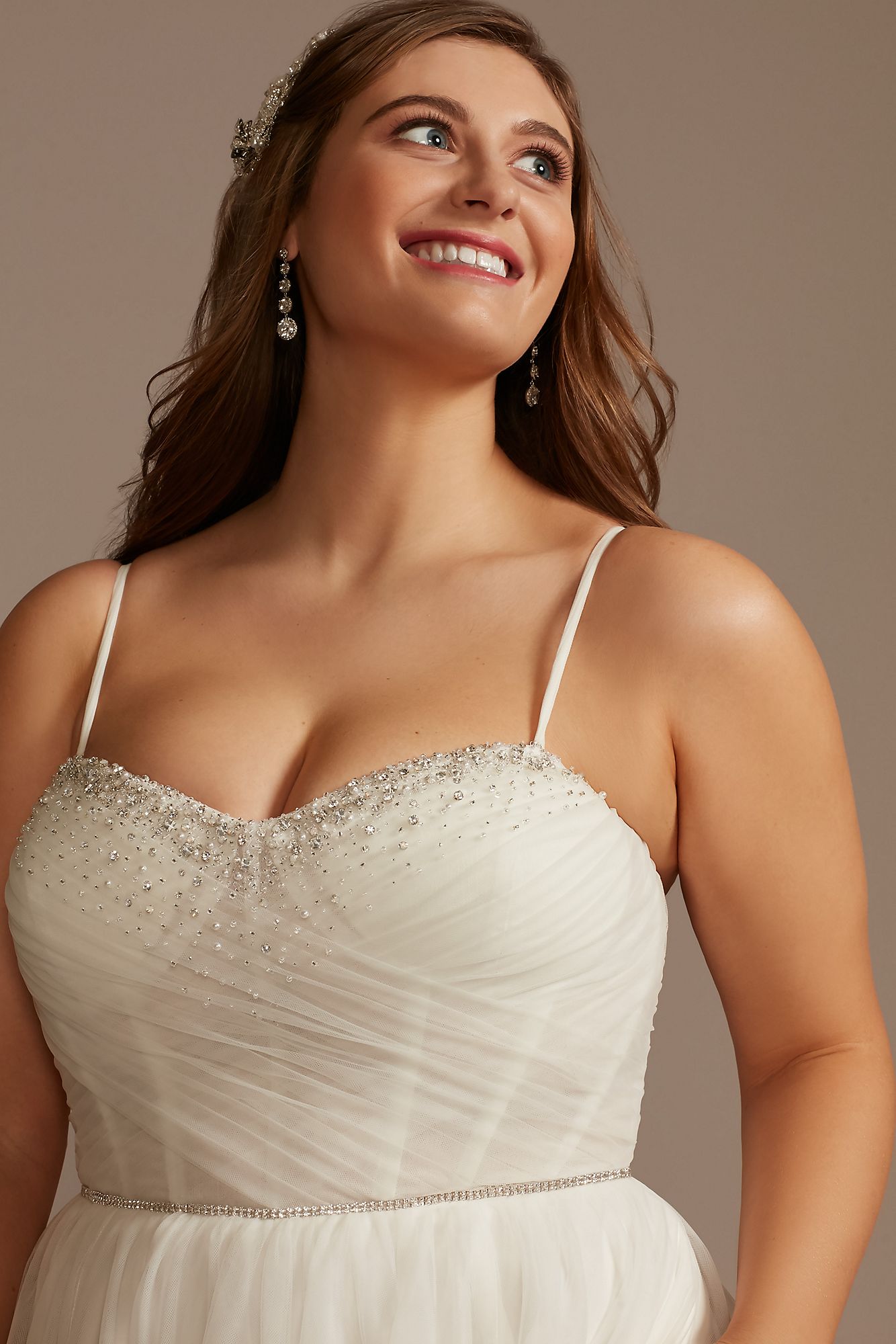 Pleated Bodice Tulle Tall Plus Size Wedding Dress DB Studio 4XL9WG4039