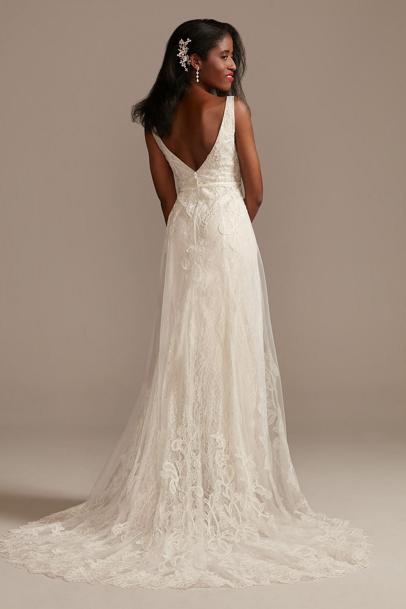 V-Neck Lace Tall Wedding Dress with Scallop Hem Melissa Sweet 4XLMS251250