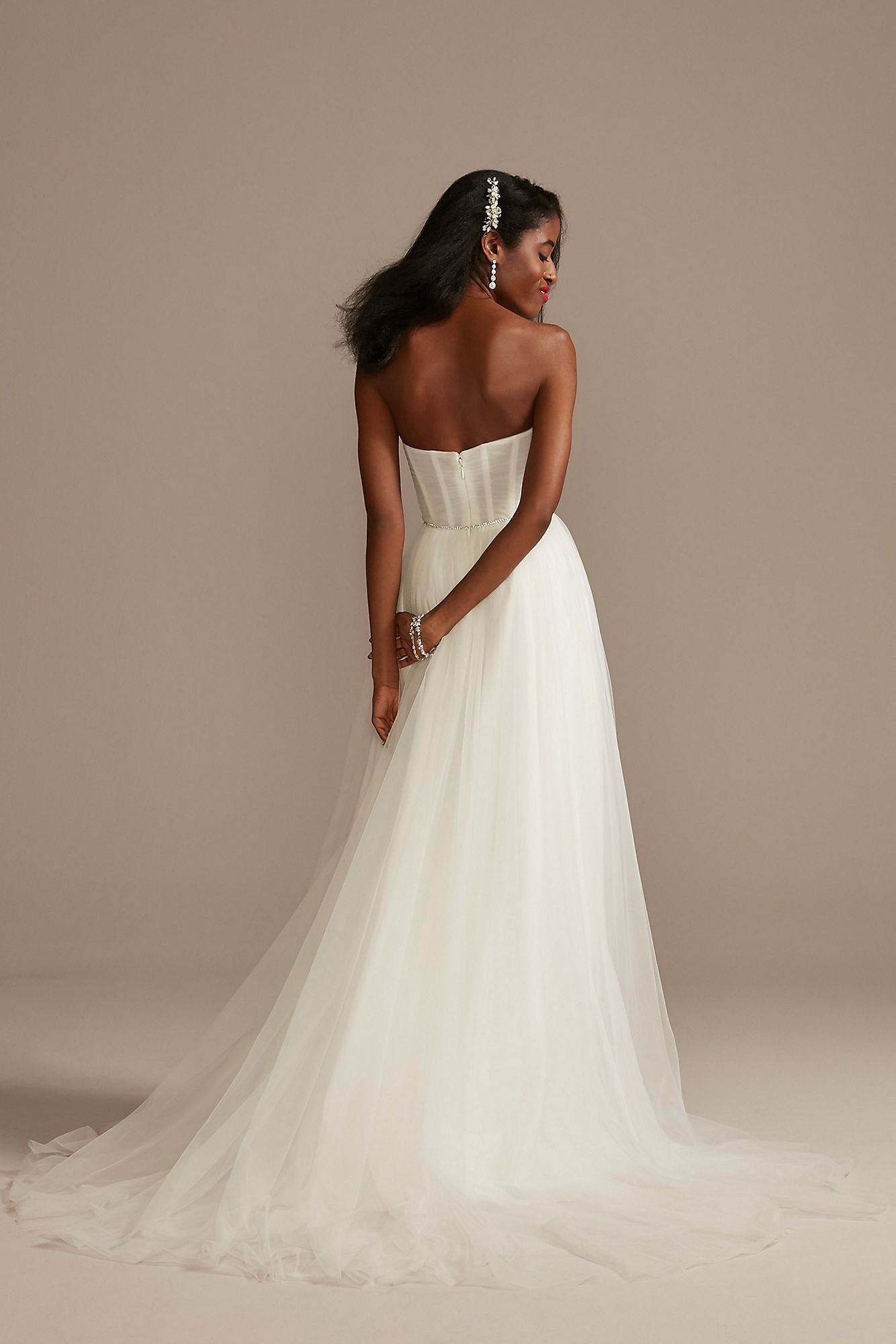 Pleated Bodice Tulle Strapless Tall Wedding Dress DB Studio 4XLWG4039