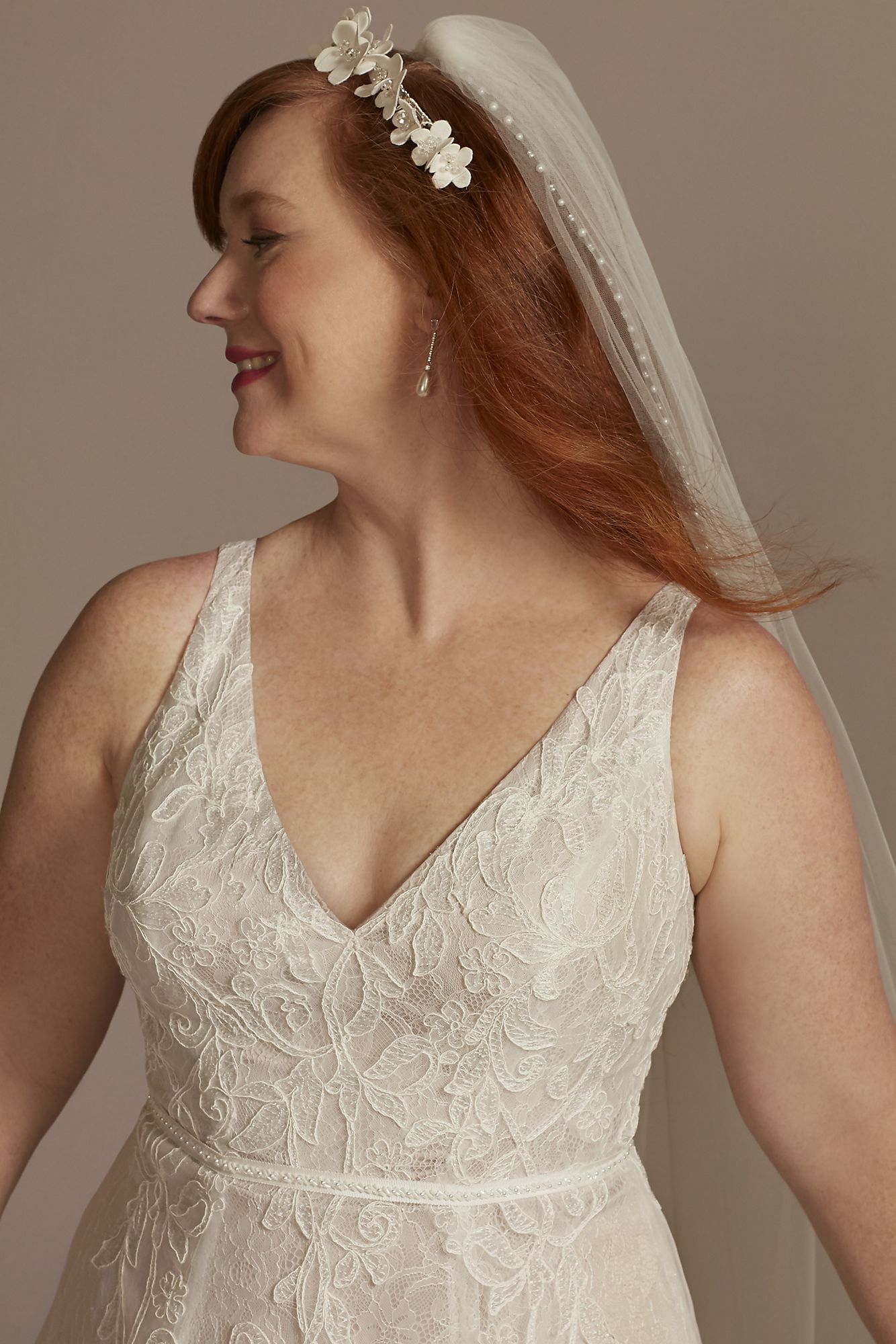 V-Neck Lace Plus Wedding Dress with Scallop Hem Melissa Sweet 8MS251250