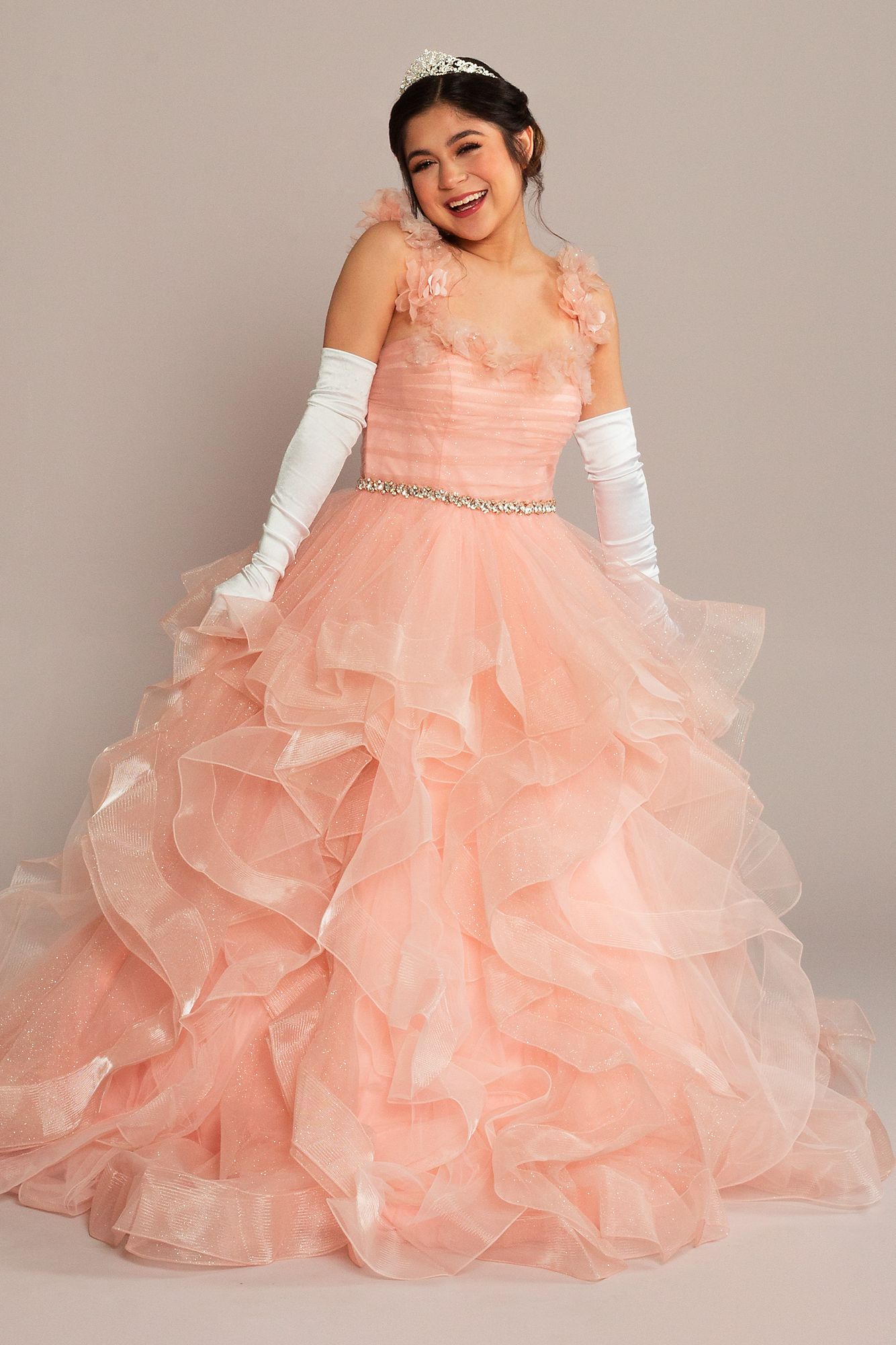 Ruffle Tulle Quince Dress with Convertible Straps Fifteen Roses FR2101