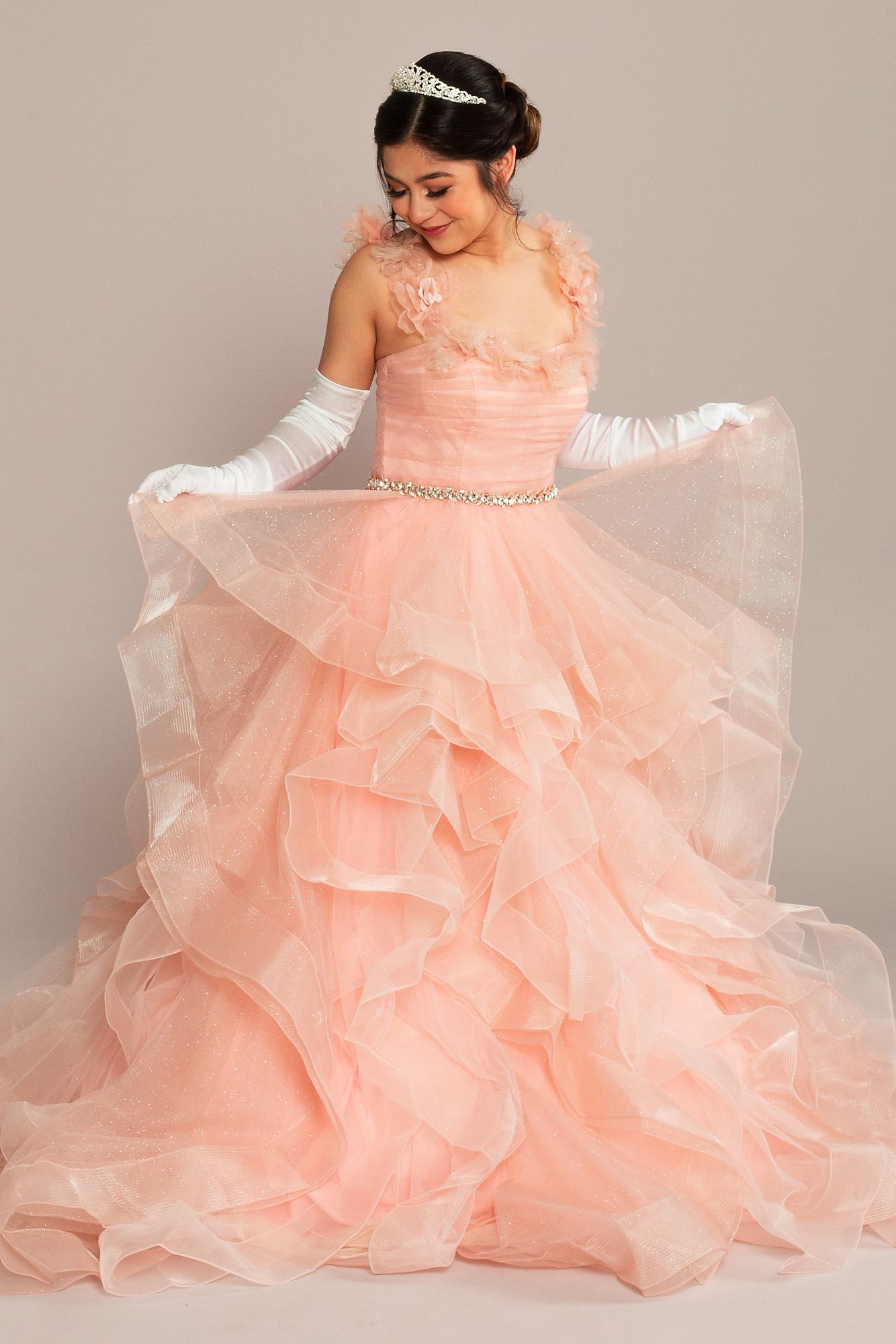 Ruffle Tulle Quince Dress with Convertible Straps Fifteen Roses FR2101