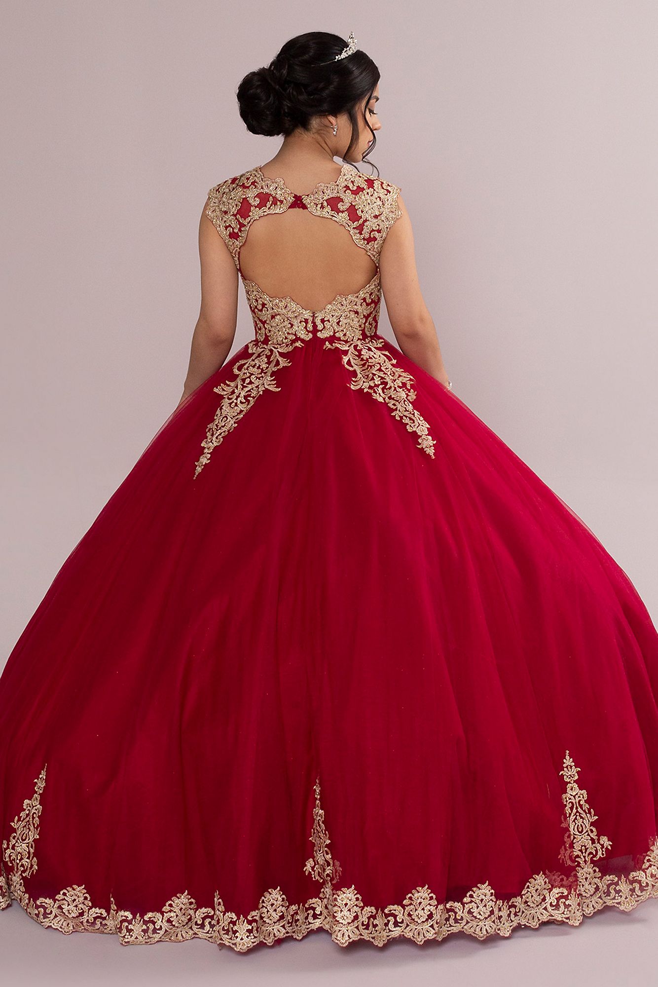 Metallic Lace and Tulle Quince Dress with Keyhole Fifteen Roses FR2104