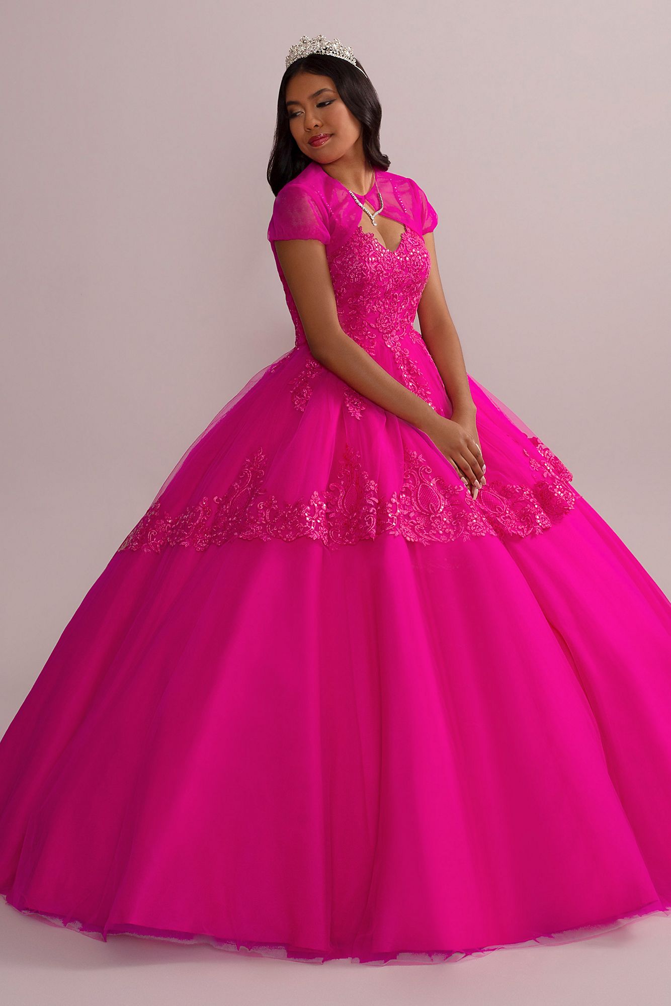 Corded Lace Quince Ball Gown with Bolero Fifteen Roses FR2112