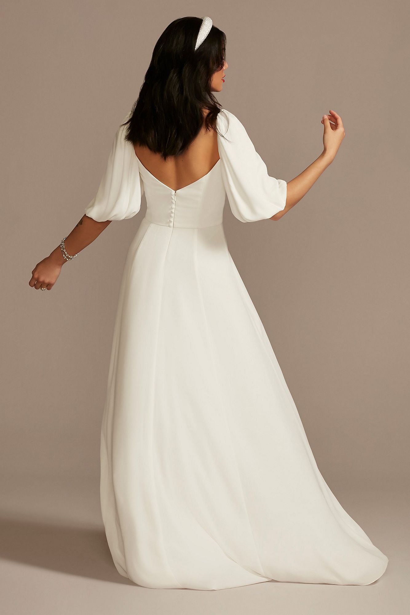Bubble Sleeve Georgette V-Neck Wedding Dress DB Studio SDWG0971