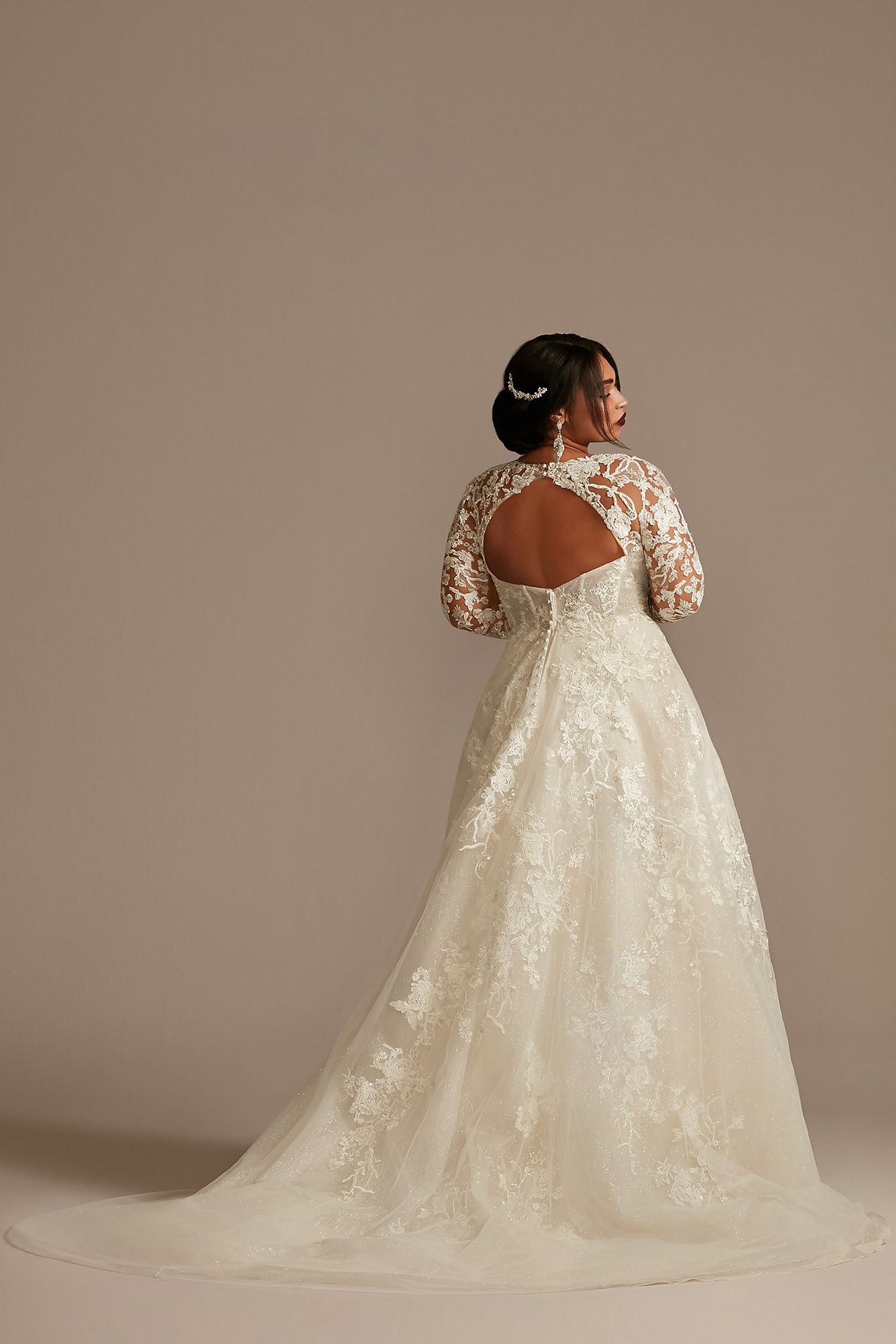 Lace Illusion Long Sleeve Tall Plus Wedding Dress Oleg Cassini 4XL8SLCWG833
