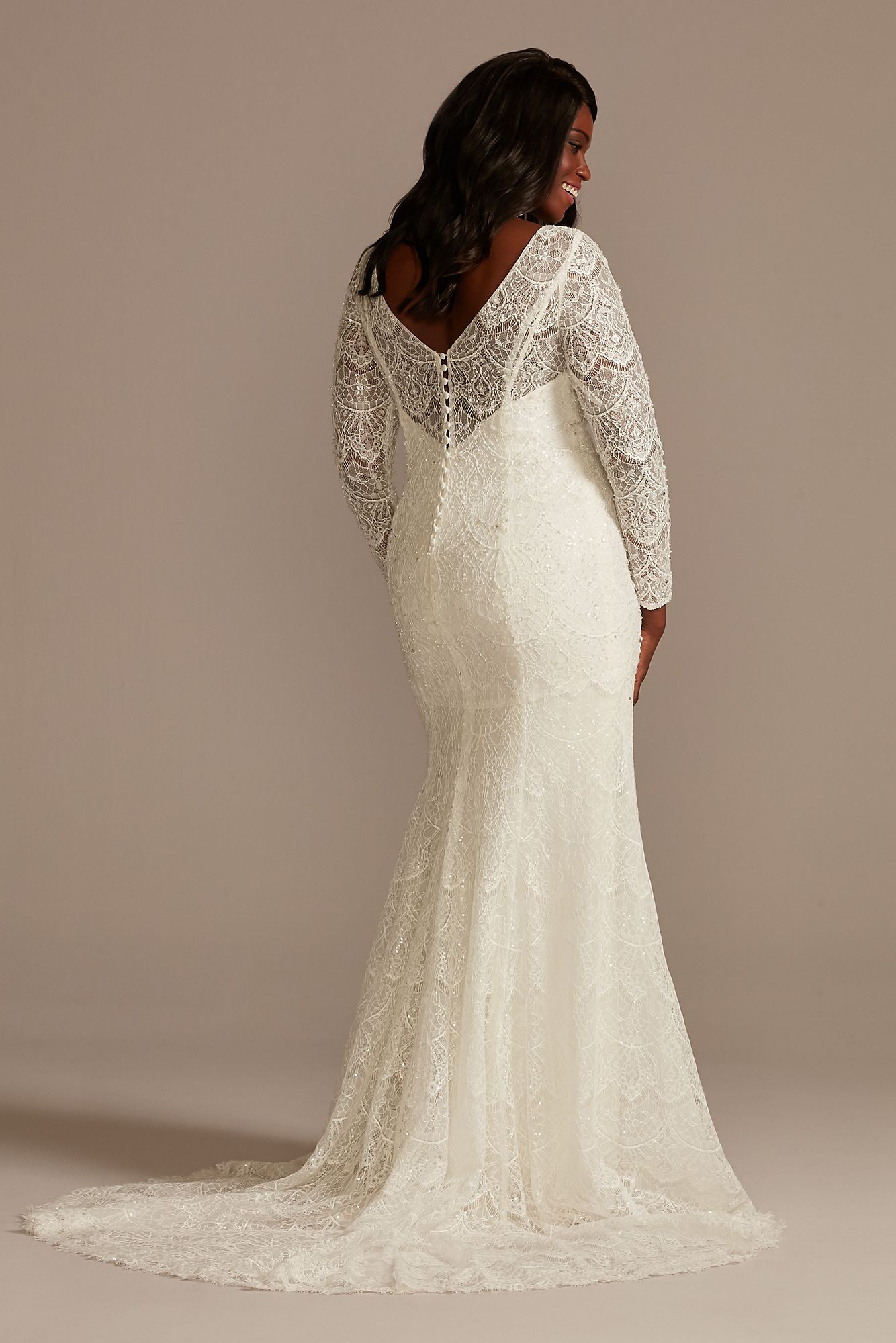 Lace Beaded Long Sleeve Tall Plus Wedding Dress Melissa Sweet 4XL8SLMS251206