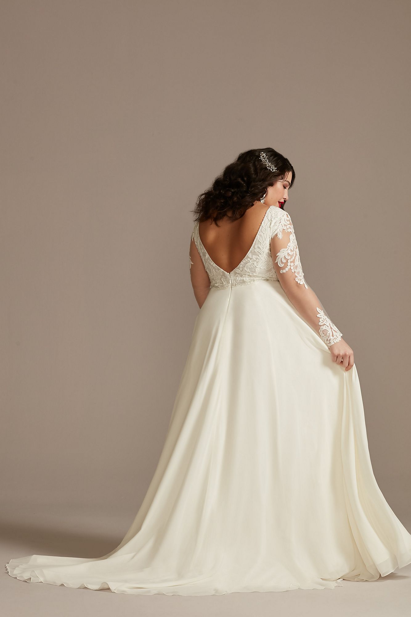 Long Sleeve Lace Applique Tall Plus Wedding Dress Galina Signature 4XL9SLLBSWG842