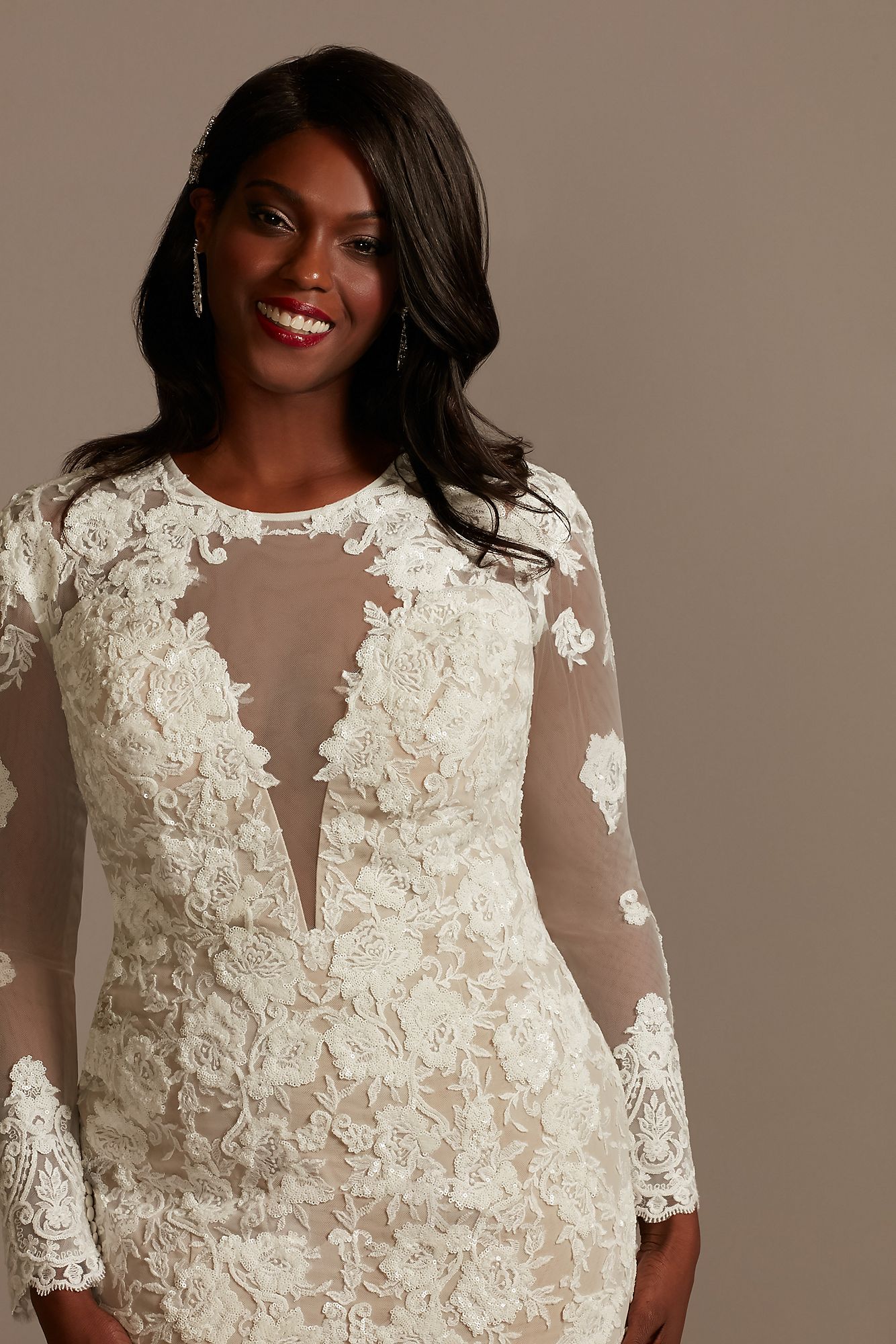 Long Sleeve Tall Plus Sequin Floral Wedding Dress Galina Signature 4XL9SLSWG843