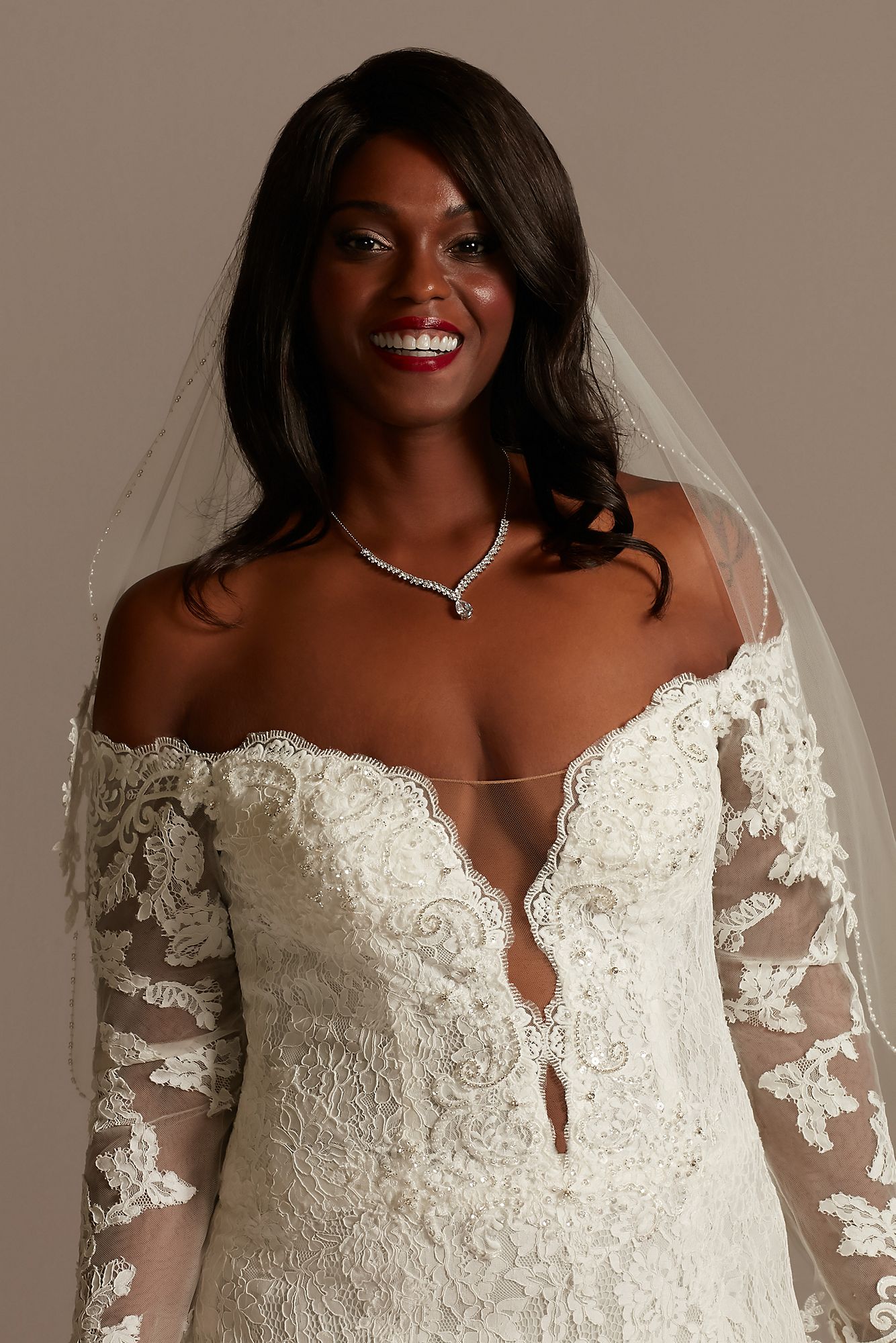 Long Sleeve Plunging Tall Plus Lace Wedding Dress Galina Signature 4XL9SLSWG855